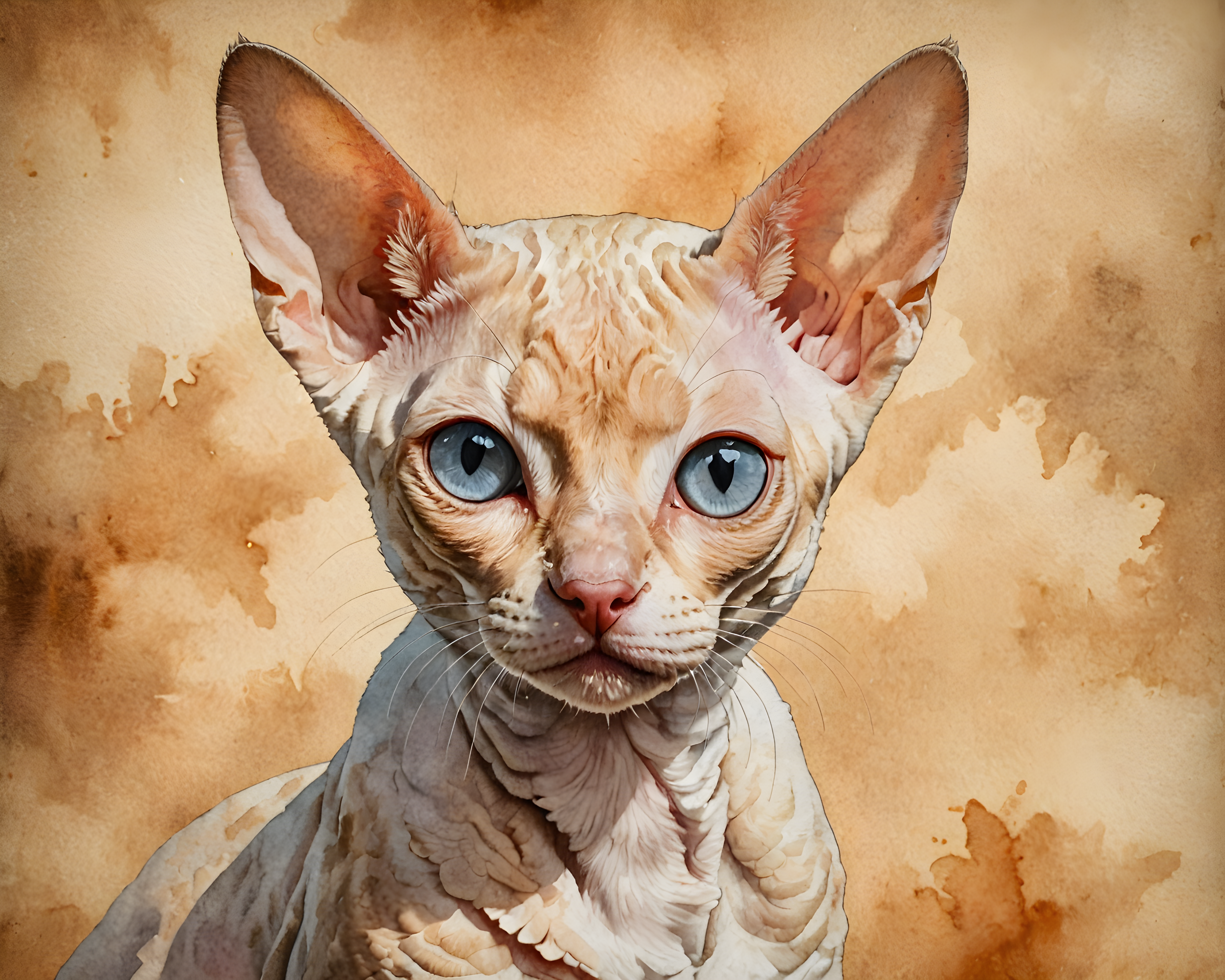 Devon Rex — Watercolor (Romantic)
