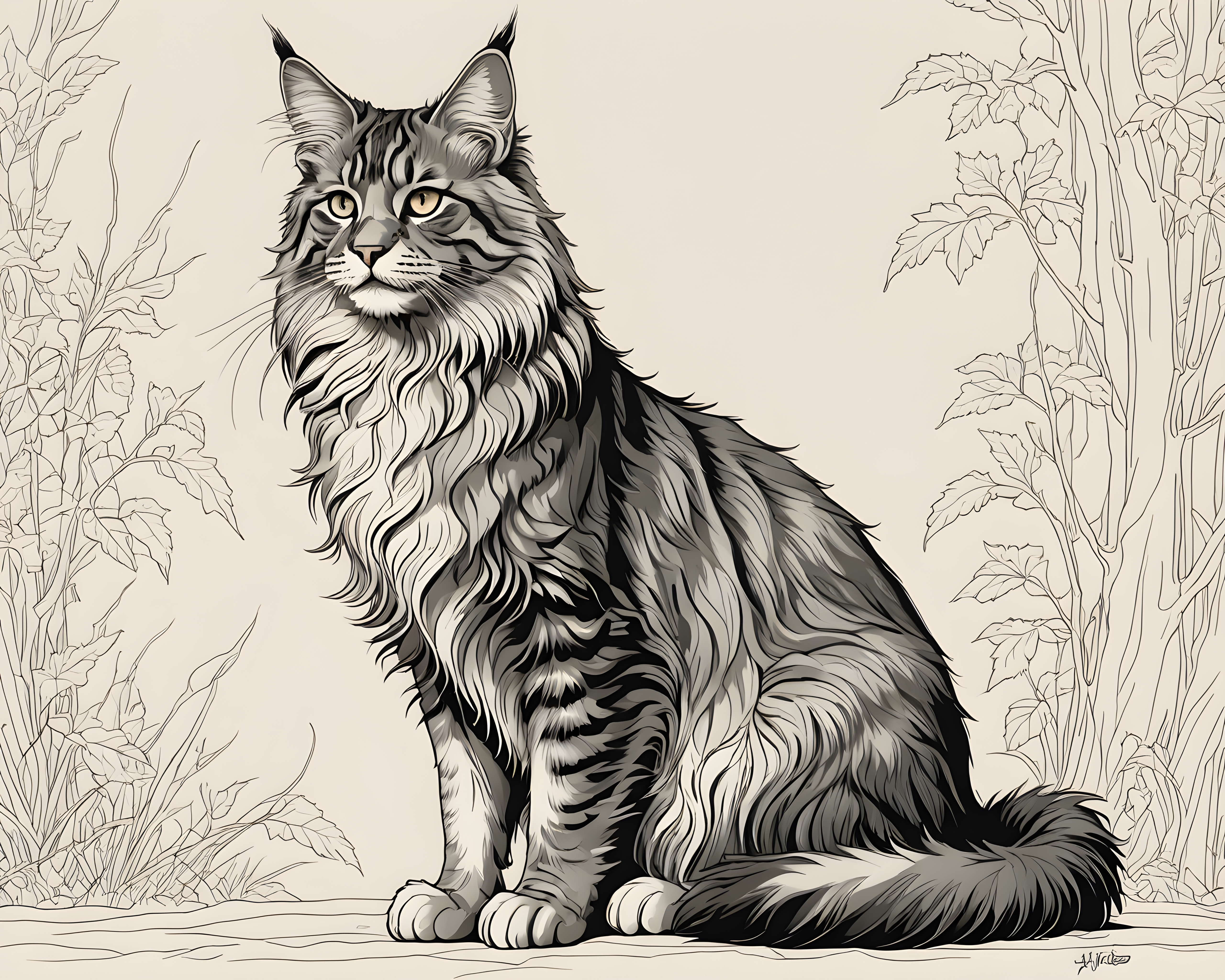 Maine Coon — Line Art (Fantasy)