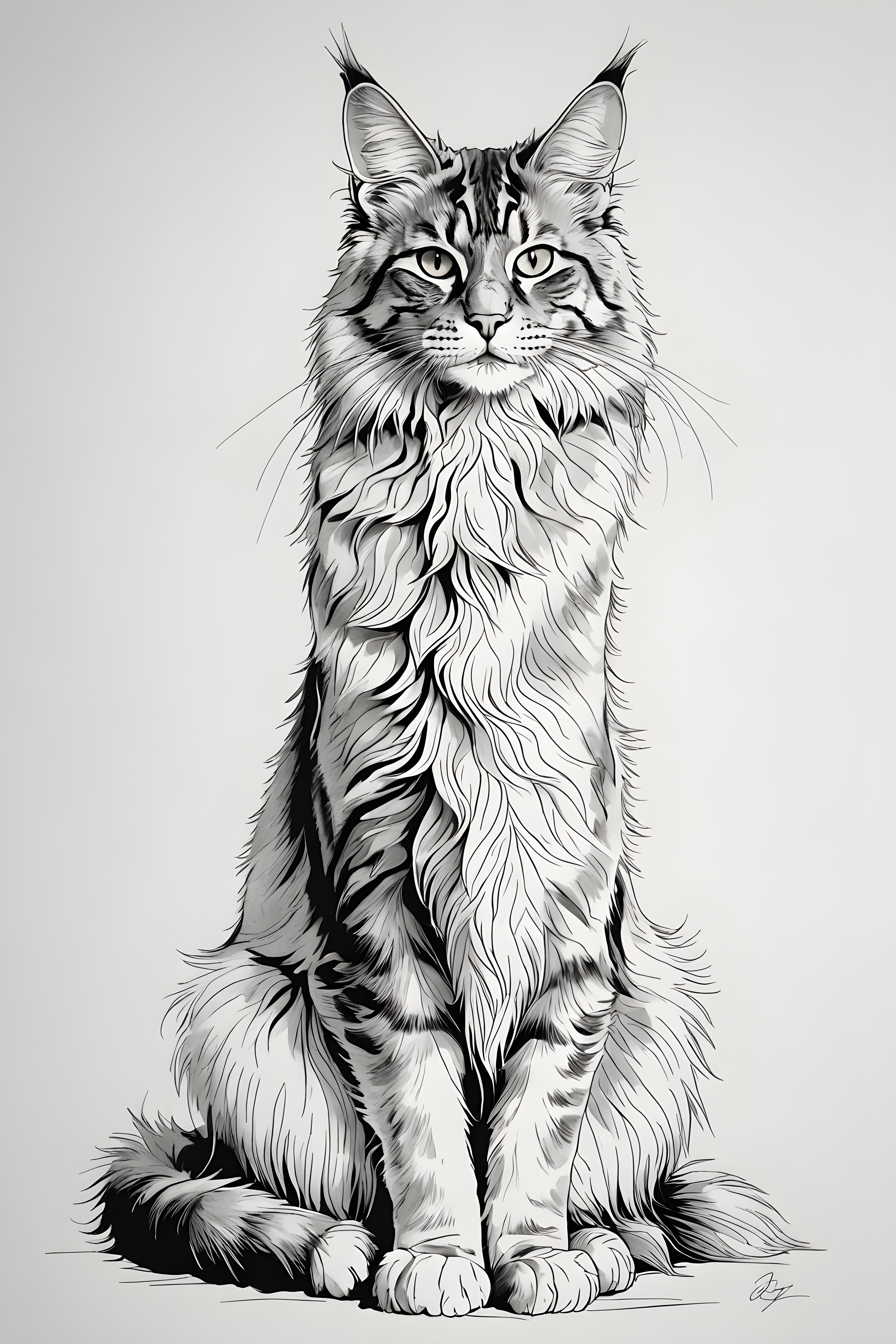 Maine Coon — Minimalist Line Art (Emotional)