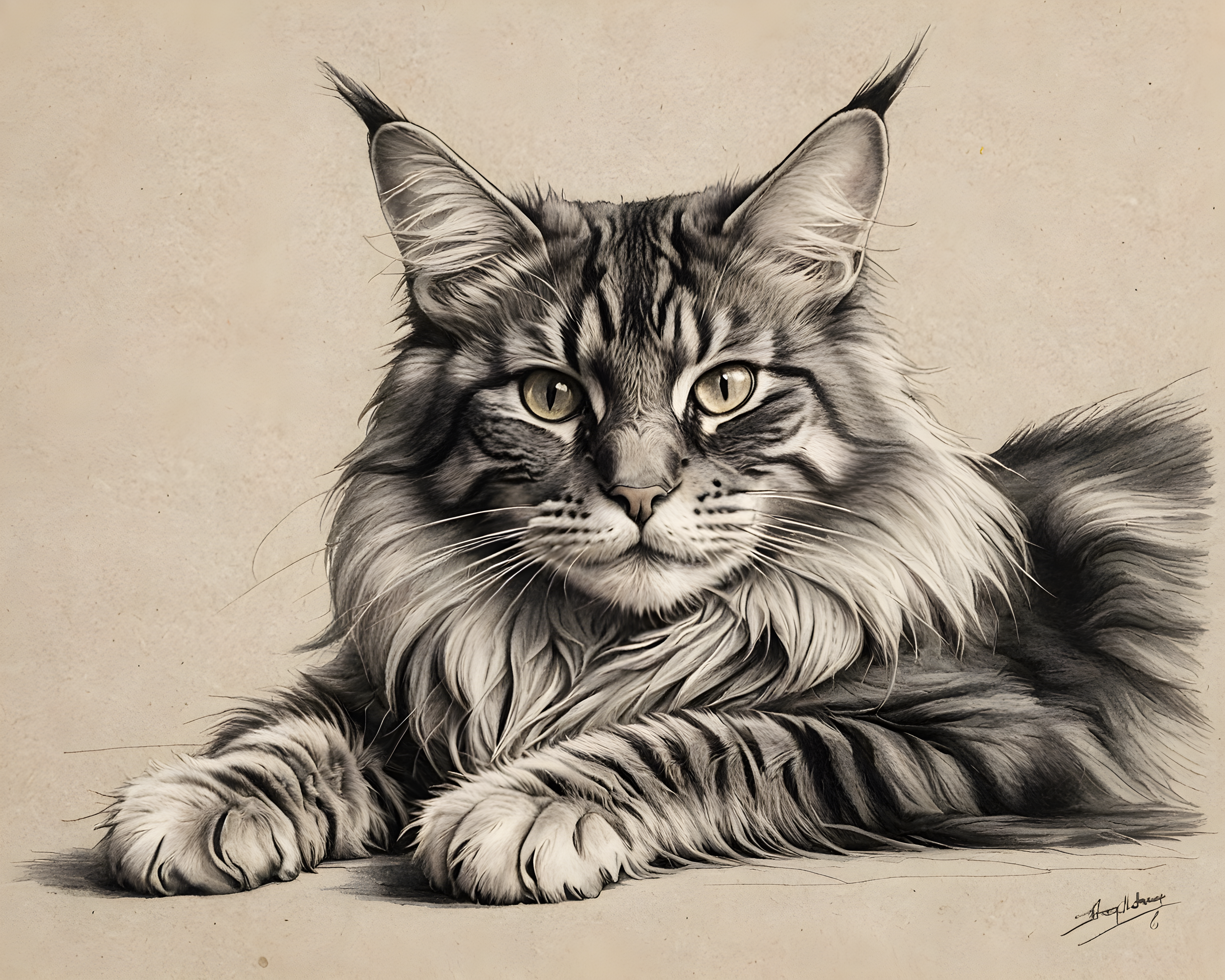 Maine Coon — Pencil Sketch (Aesthetic)