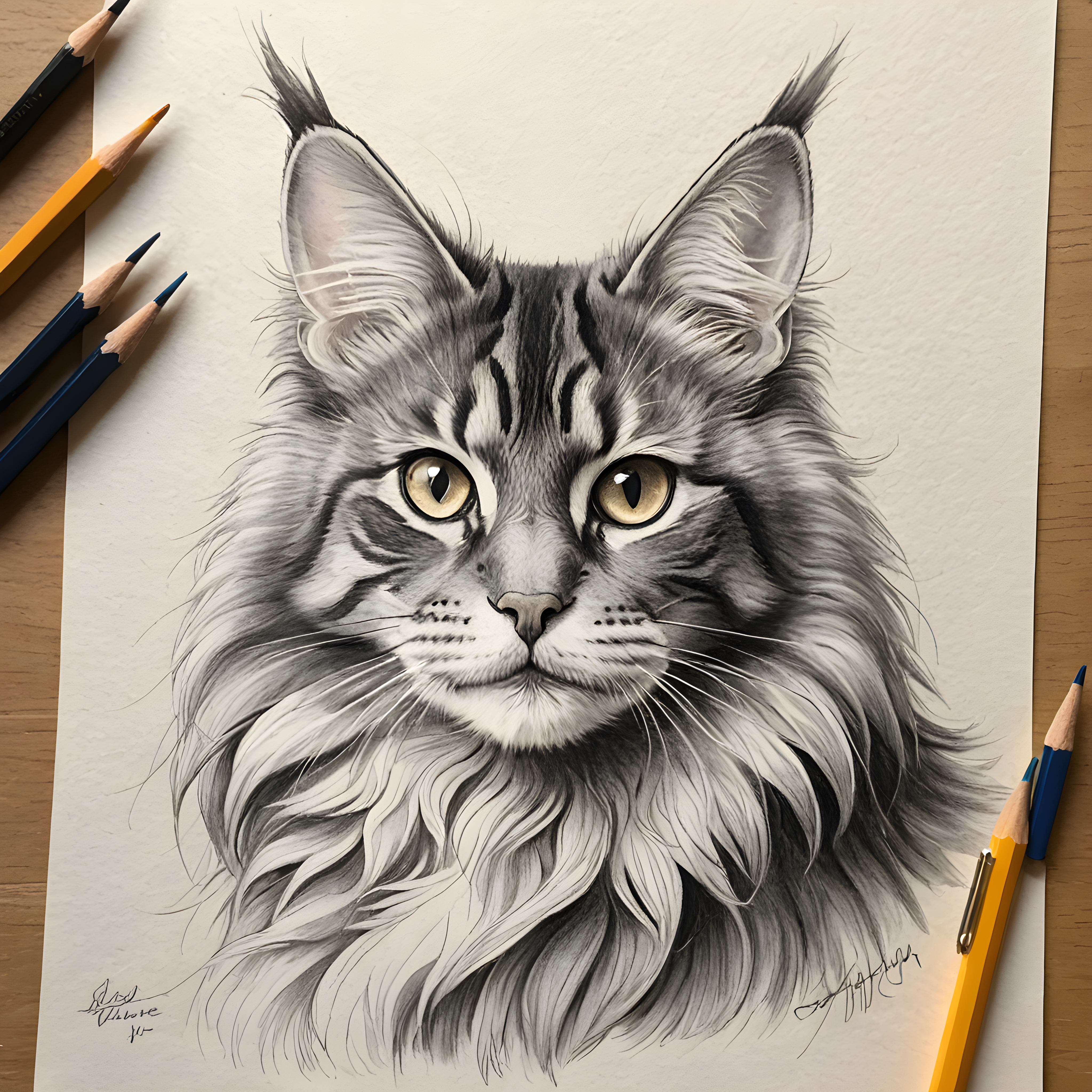 Maine Coon — Pencil Sketch (Cute)