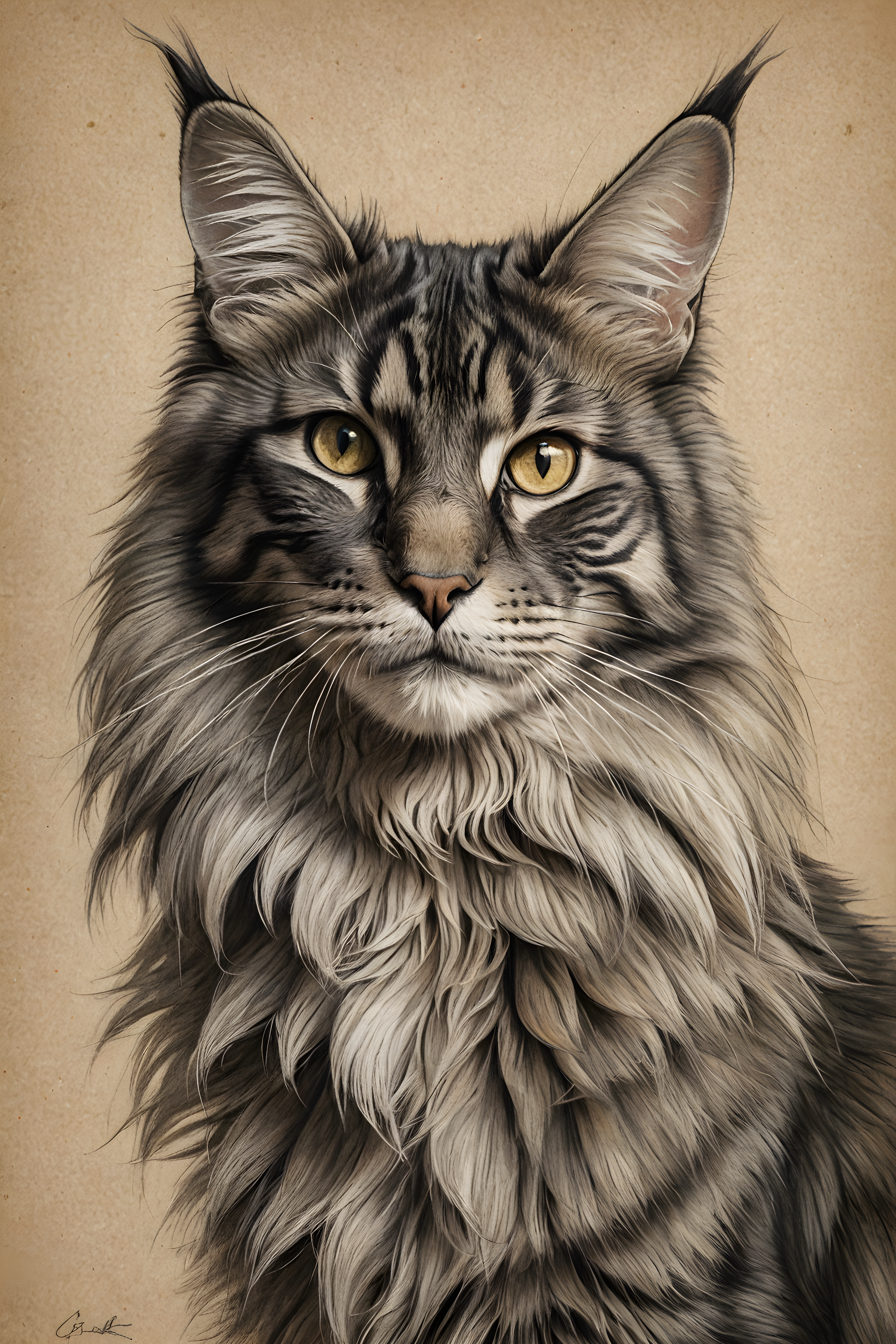 Maine Coon — Pencil Sketch (Emotional)