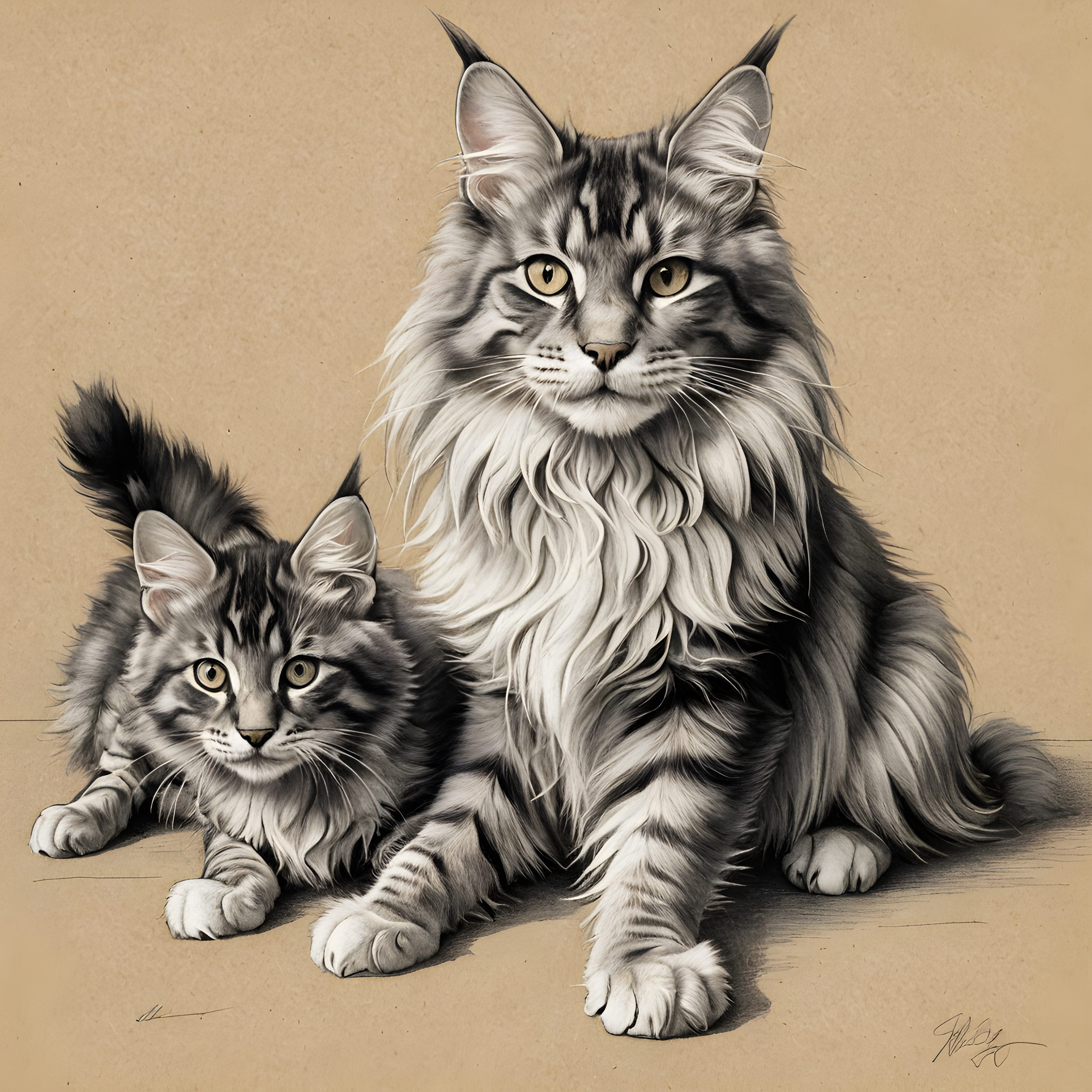 Maine Coon — Pencil Sketch (Playful)