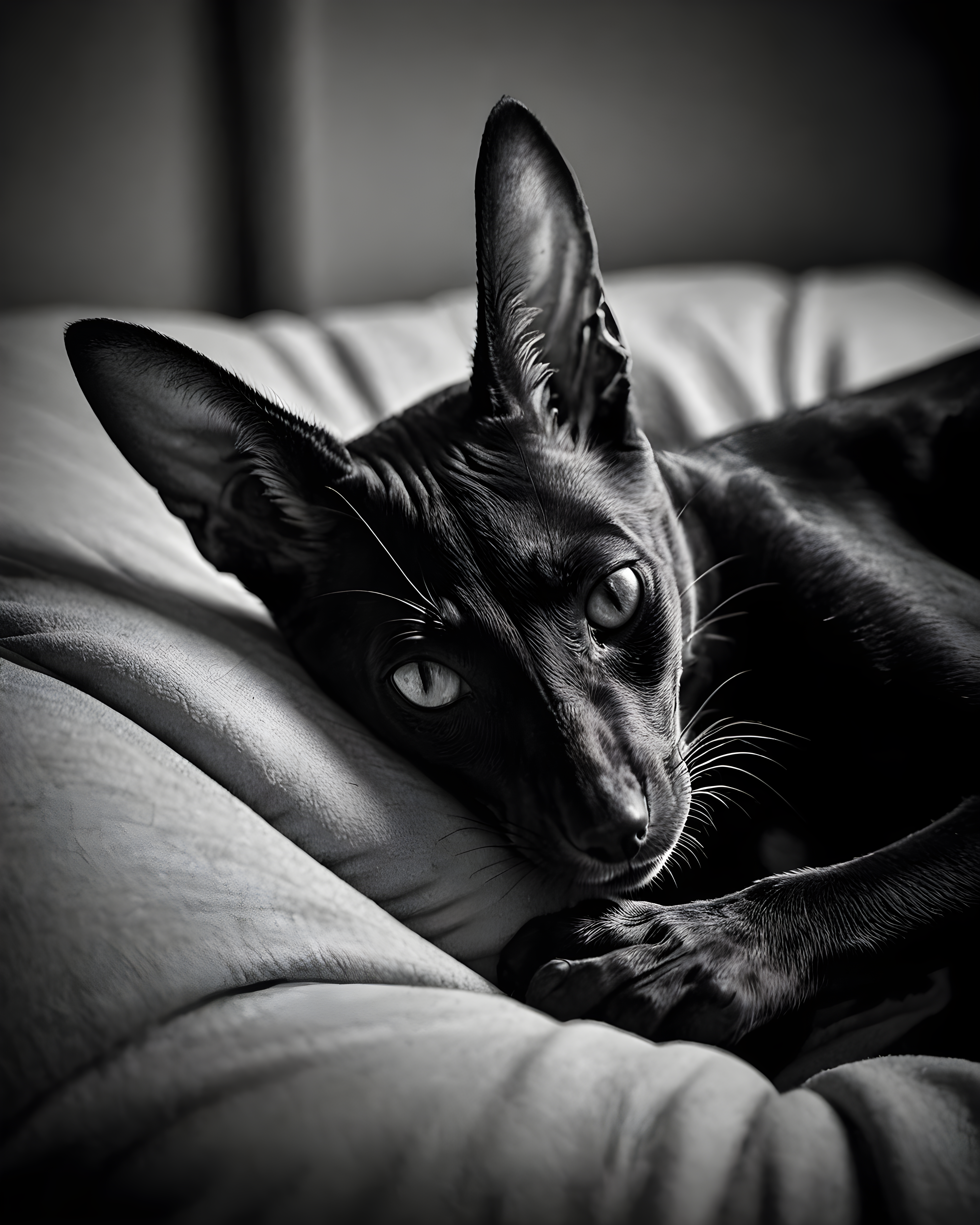 Oriental Shorthair — Black & White (Sleepy)