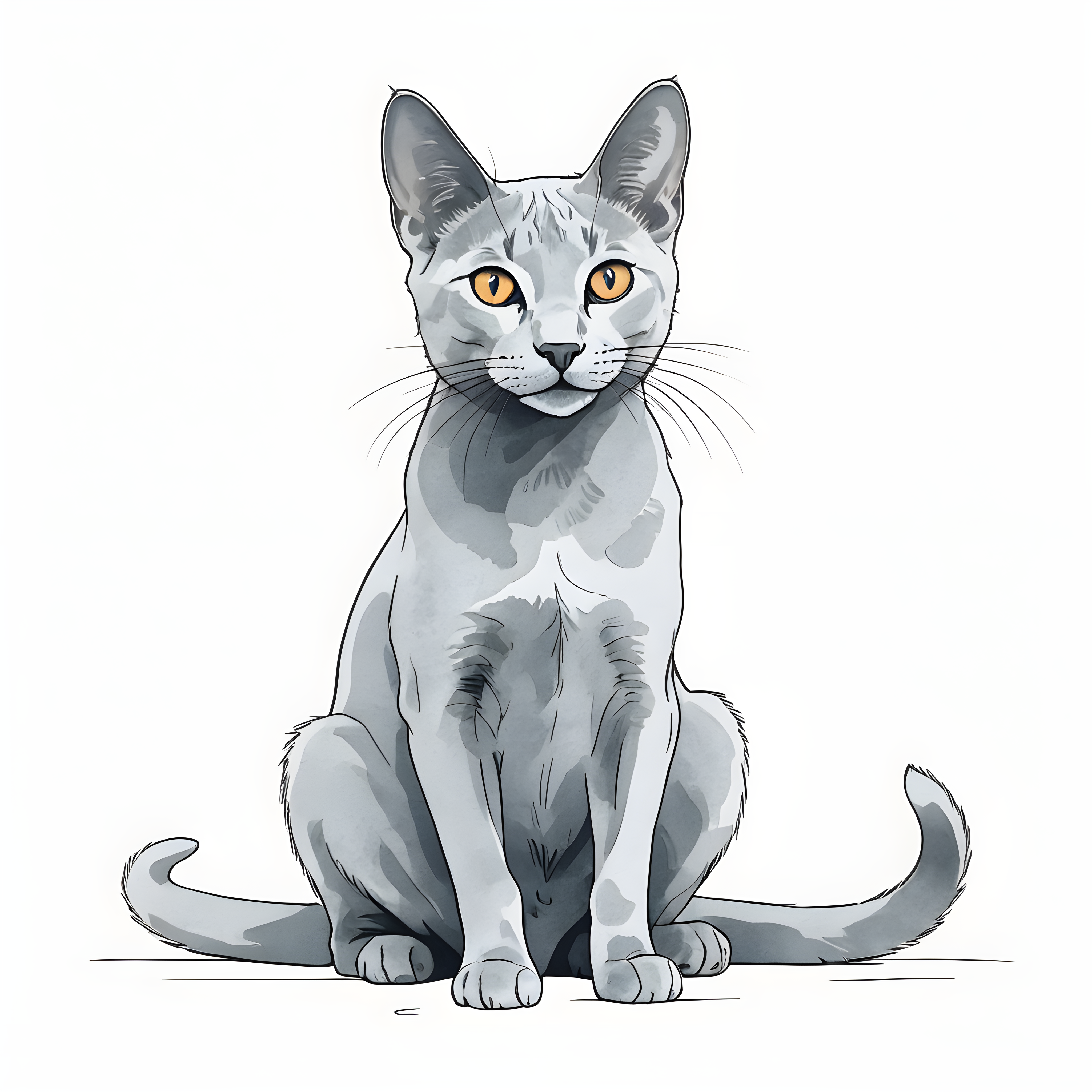 Russian Blue — Minimalist Line Art (Happy)