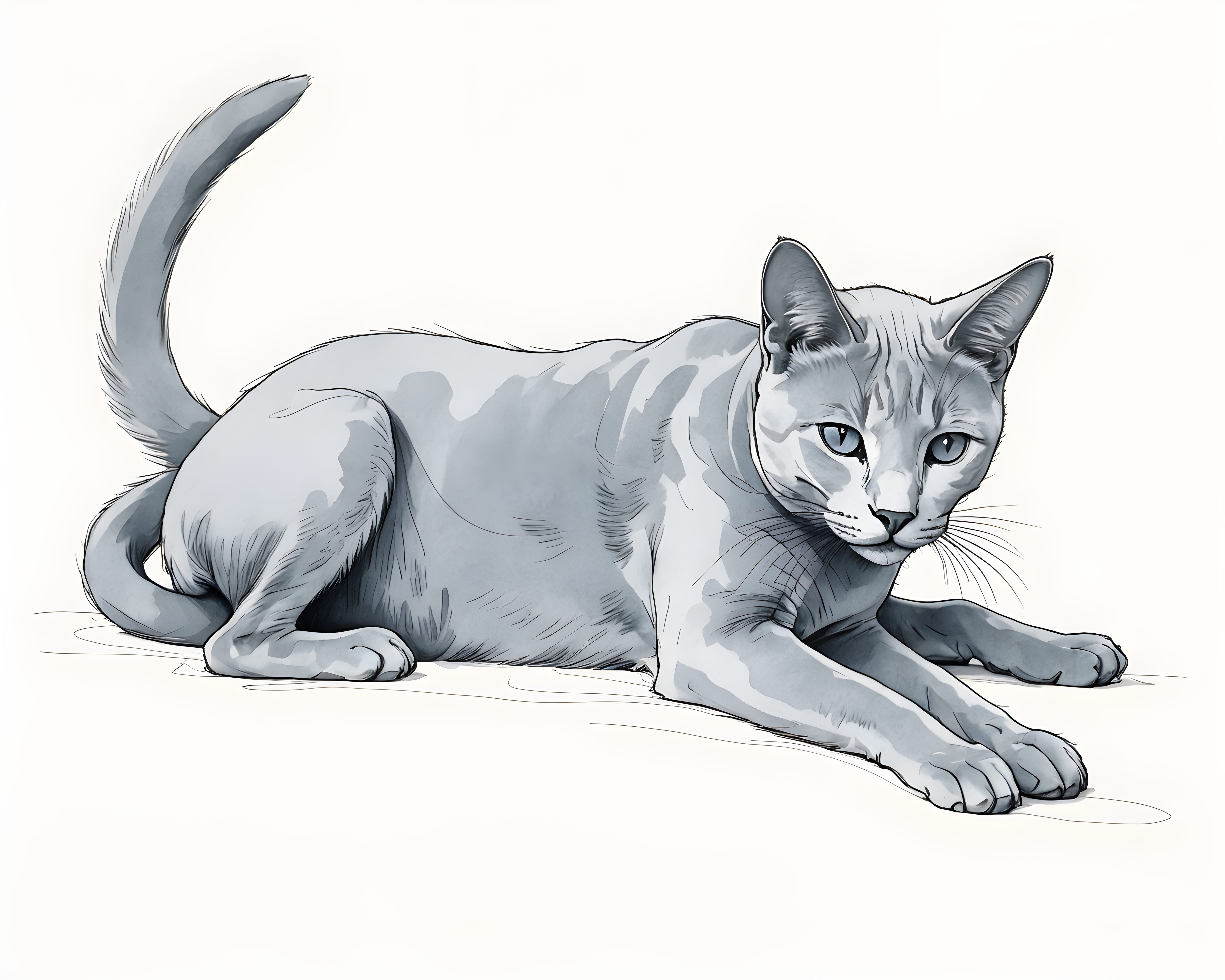 Russian Blue — Minimalist Line Art (Sleepy)
