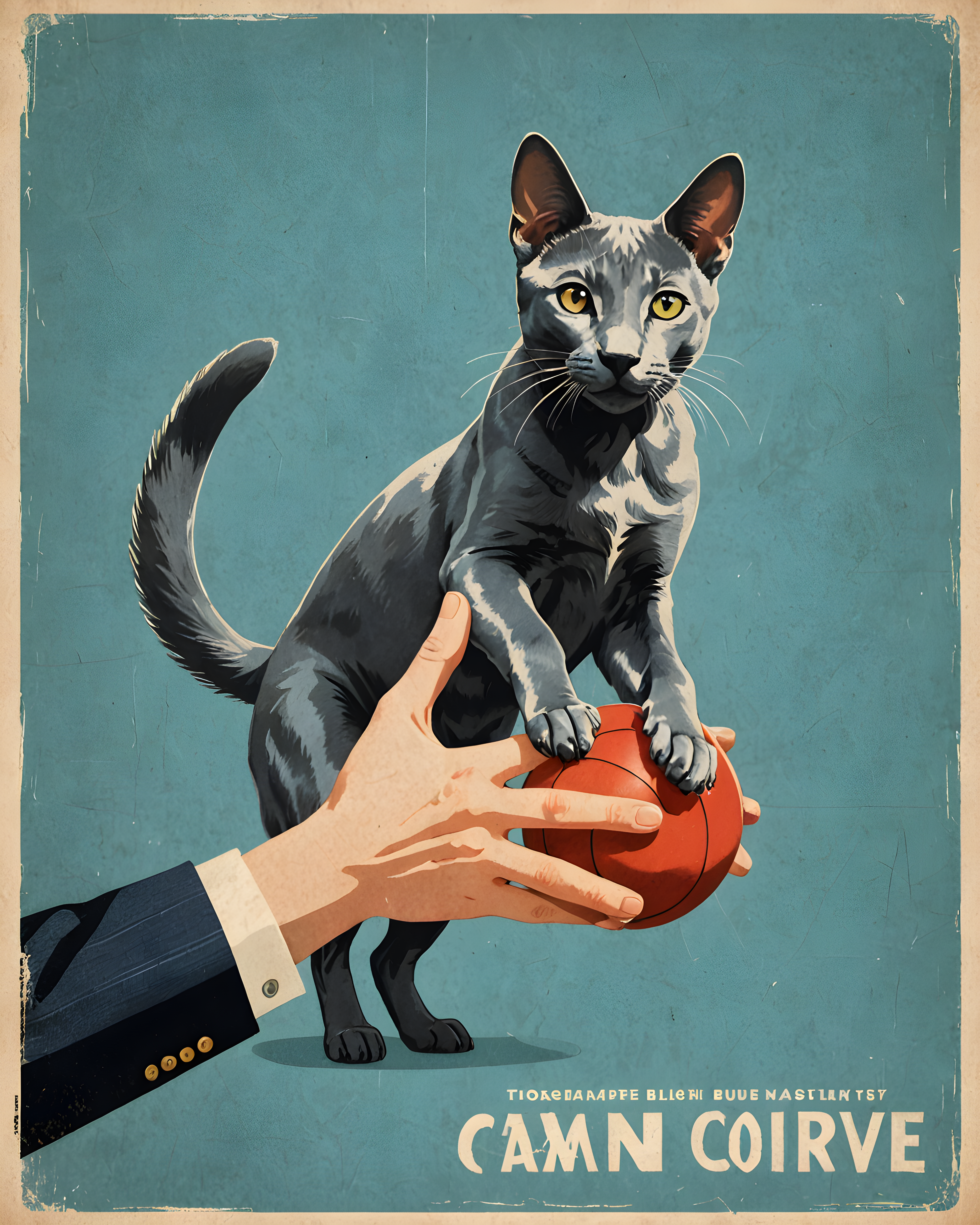 Russian Blue — Vintage Poster (Playful)