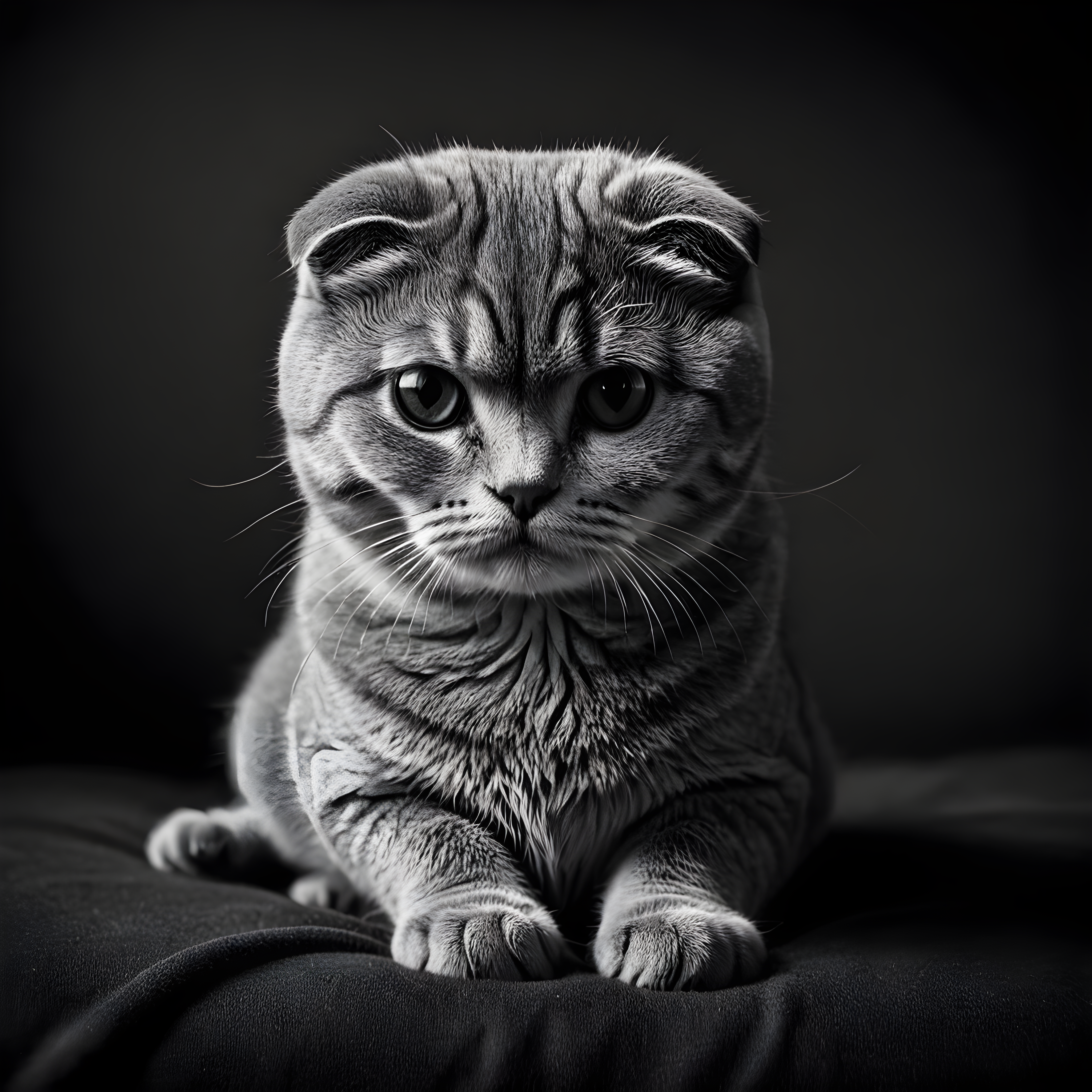 Scottish Fold — Black & White (Sleepy)