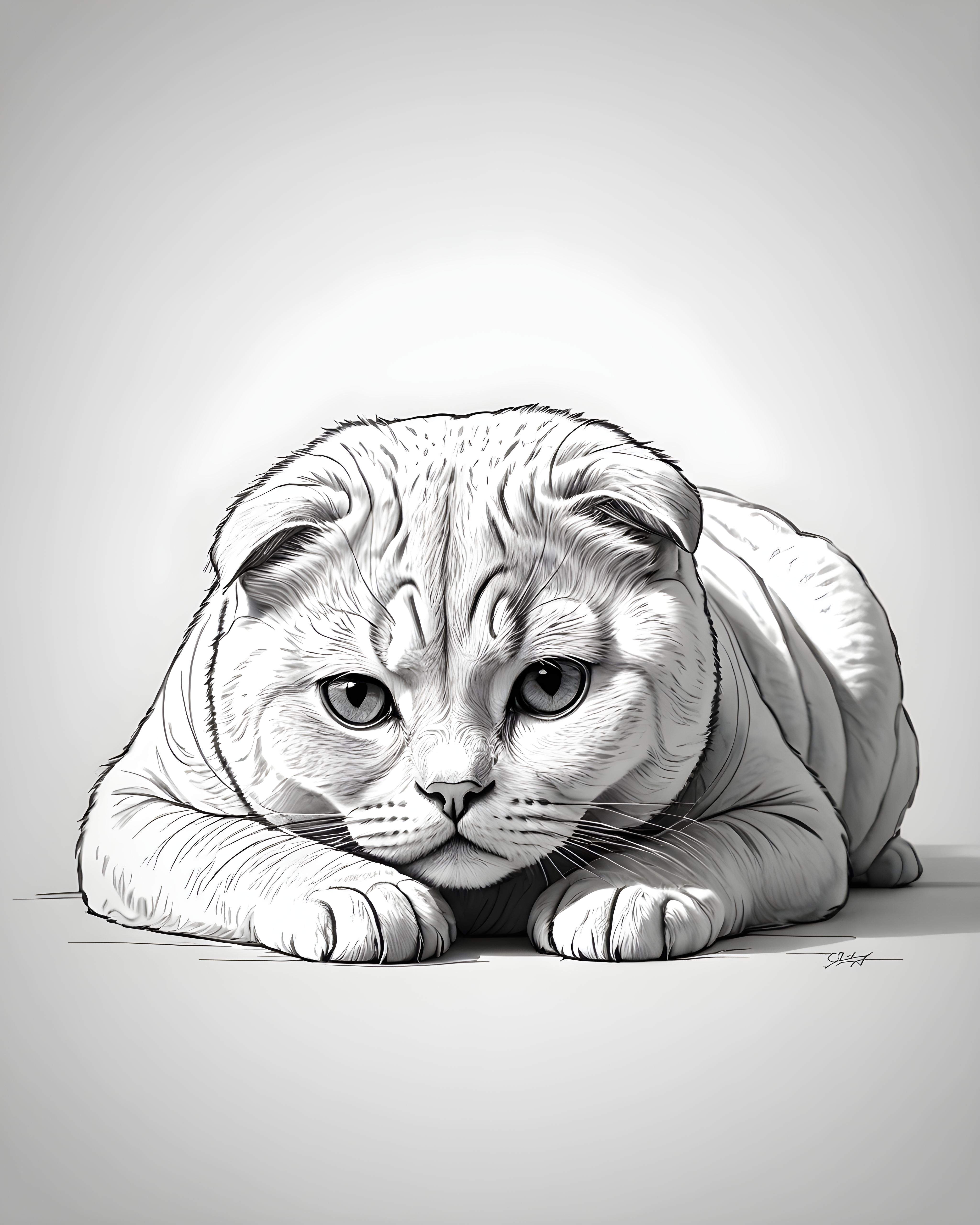 Scottish Fold — Minimalist Line Art (Sleepy)
