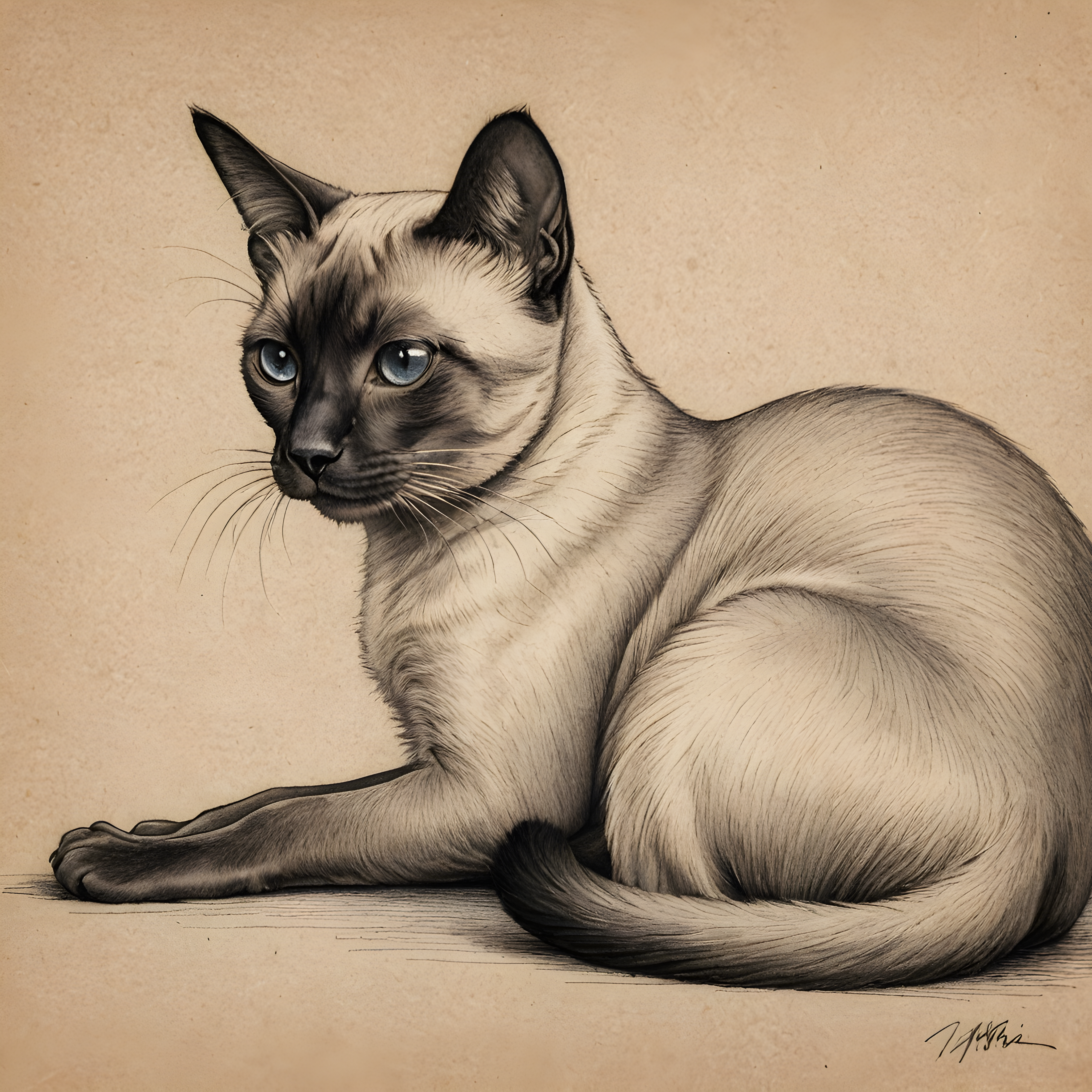 Siamese — Pencil Sketch (Sleepy)