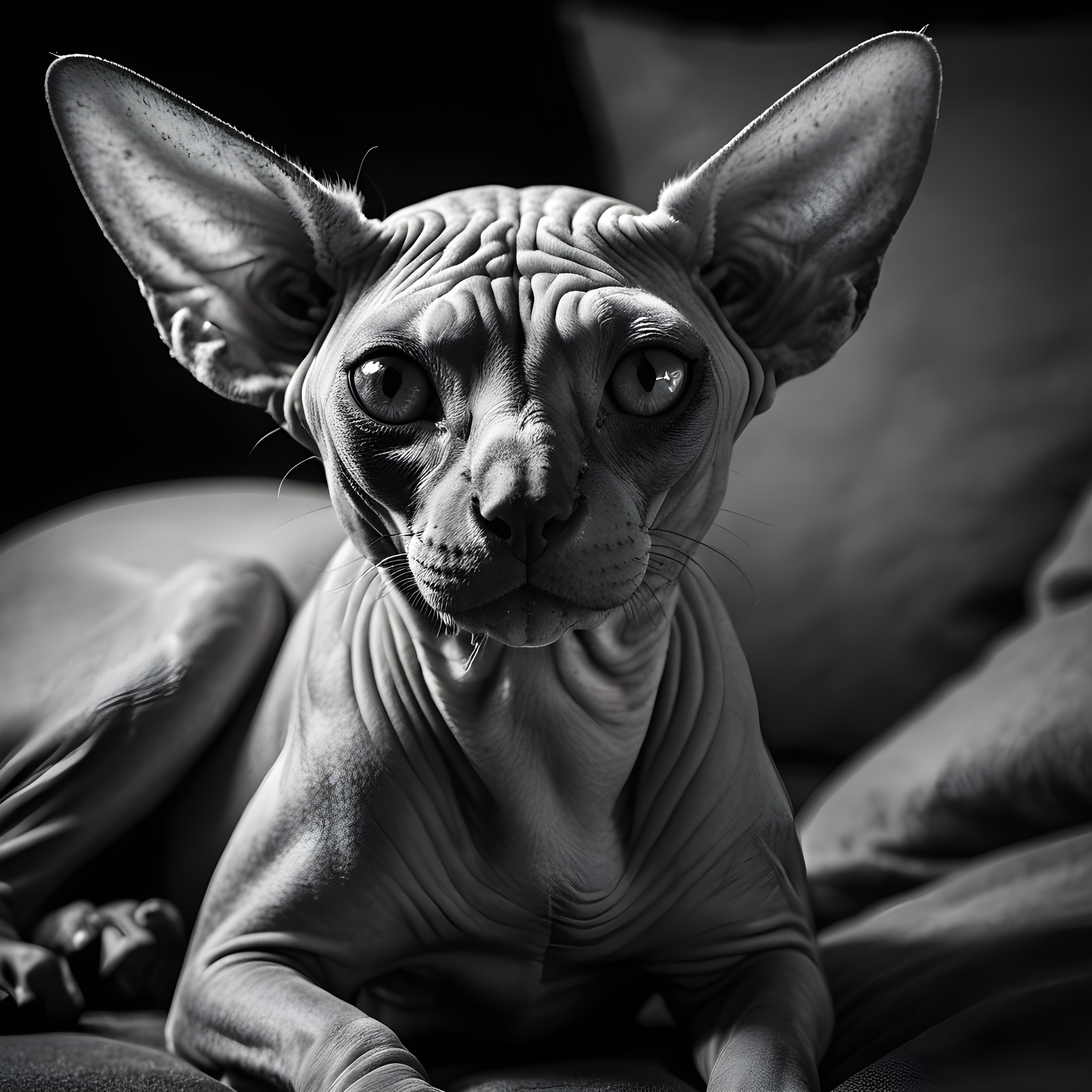 Sphynx — Black & White (Sleepy)