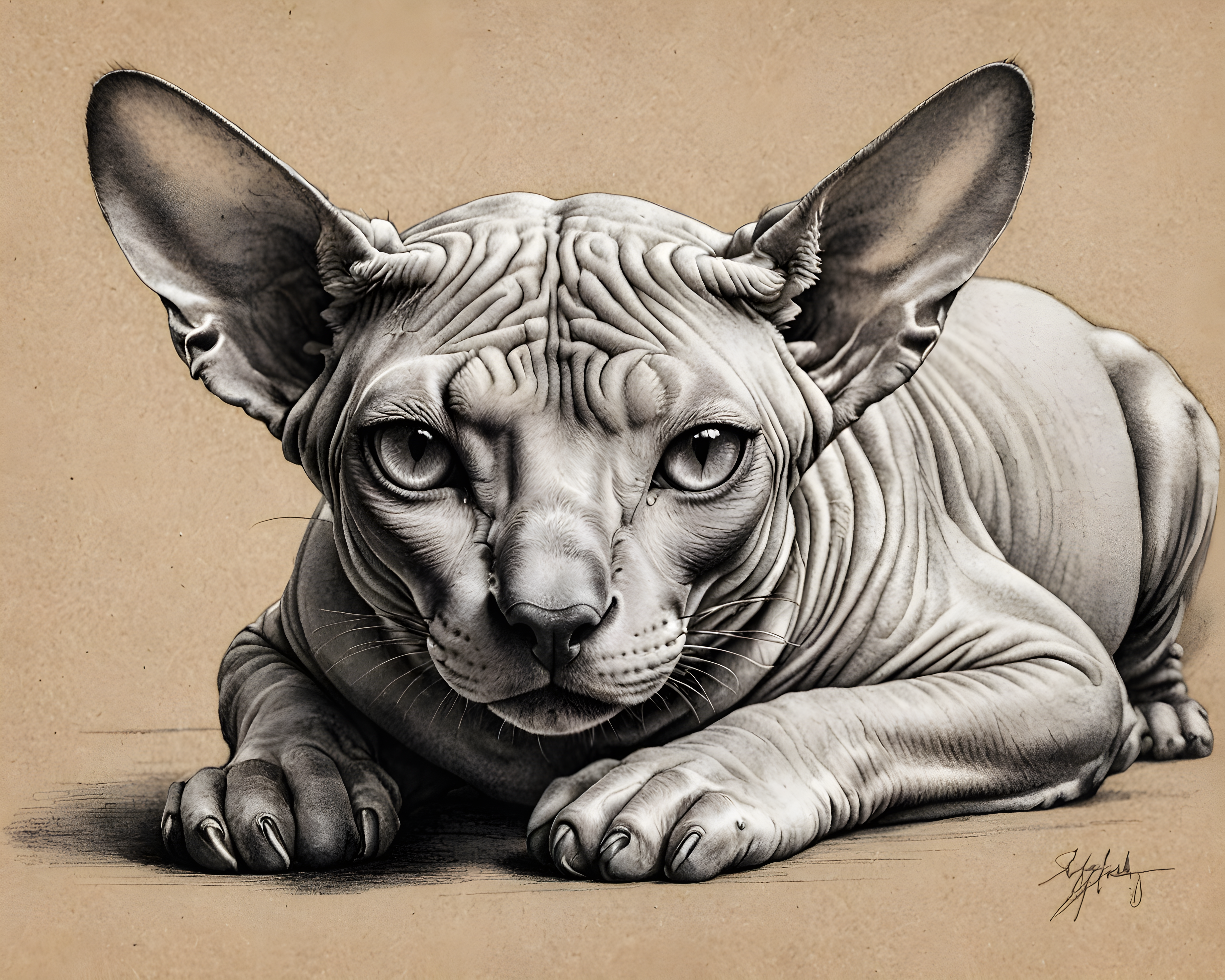 Sphynx — Pencil Sketch (Sleepy)