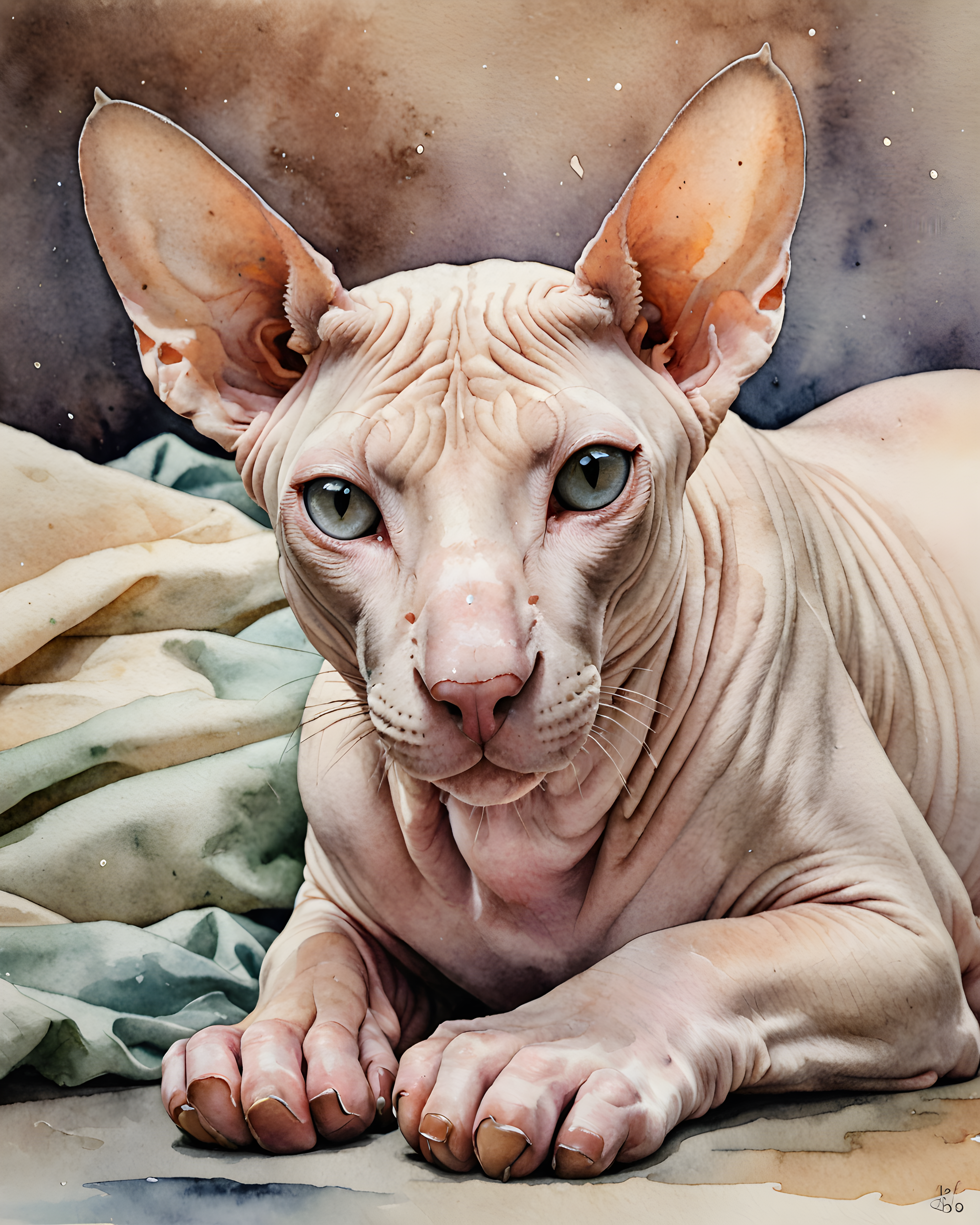 Sphynx — Watercolor (Sleepy)