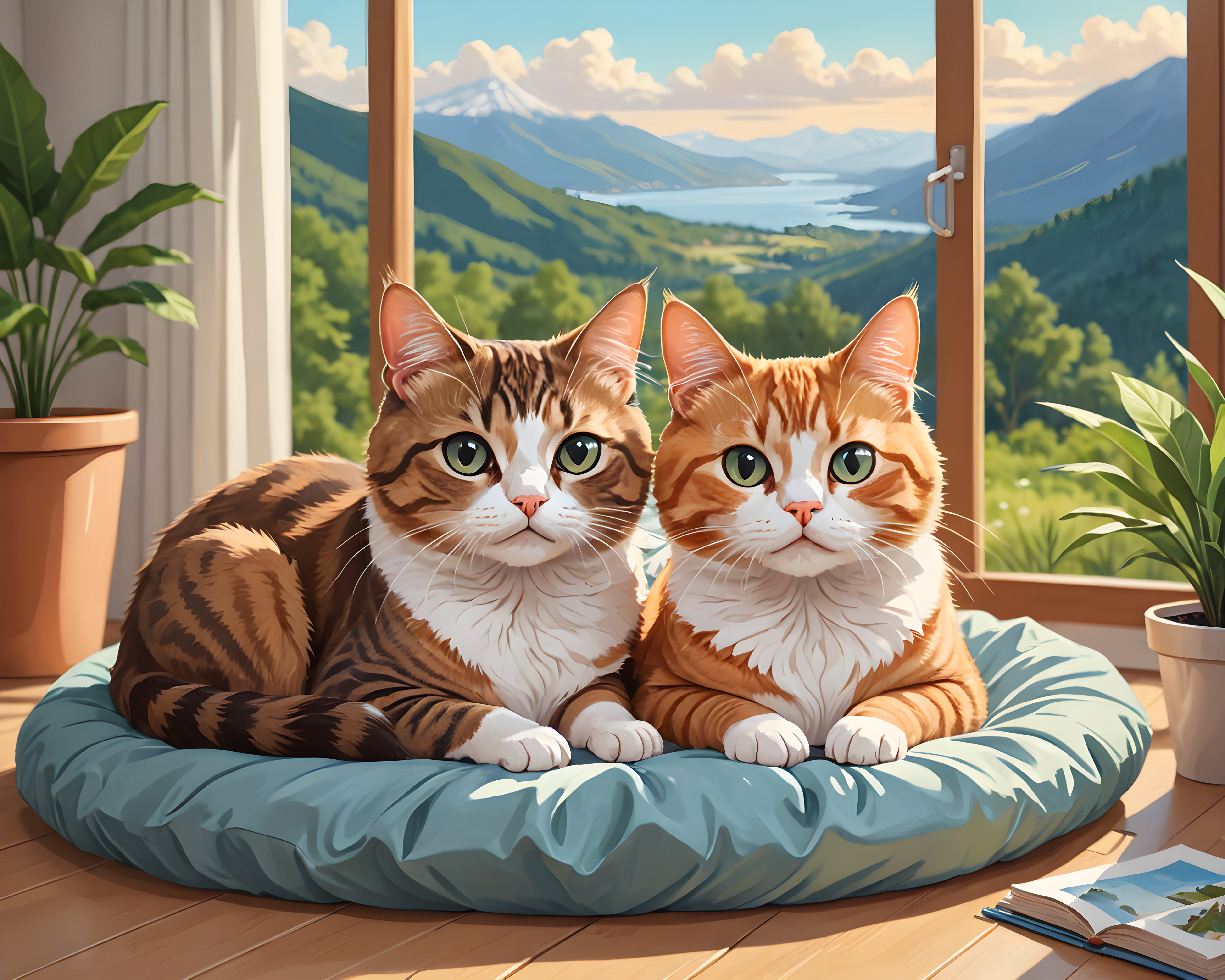 Bonded Pair Cats — Cartoon / Kawaii (Sleepy)