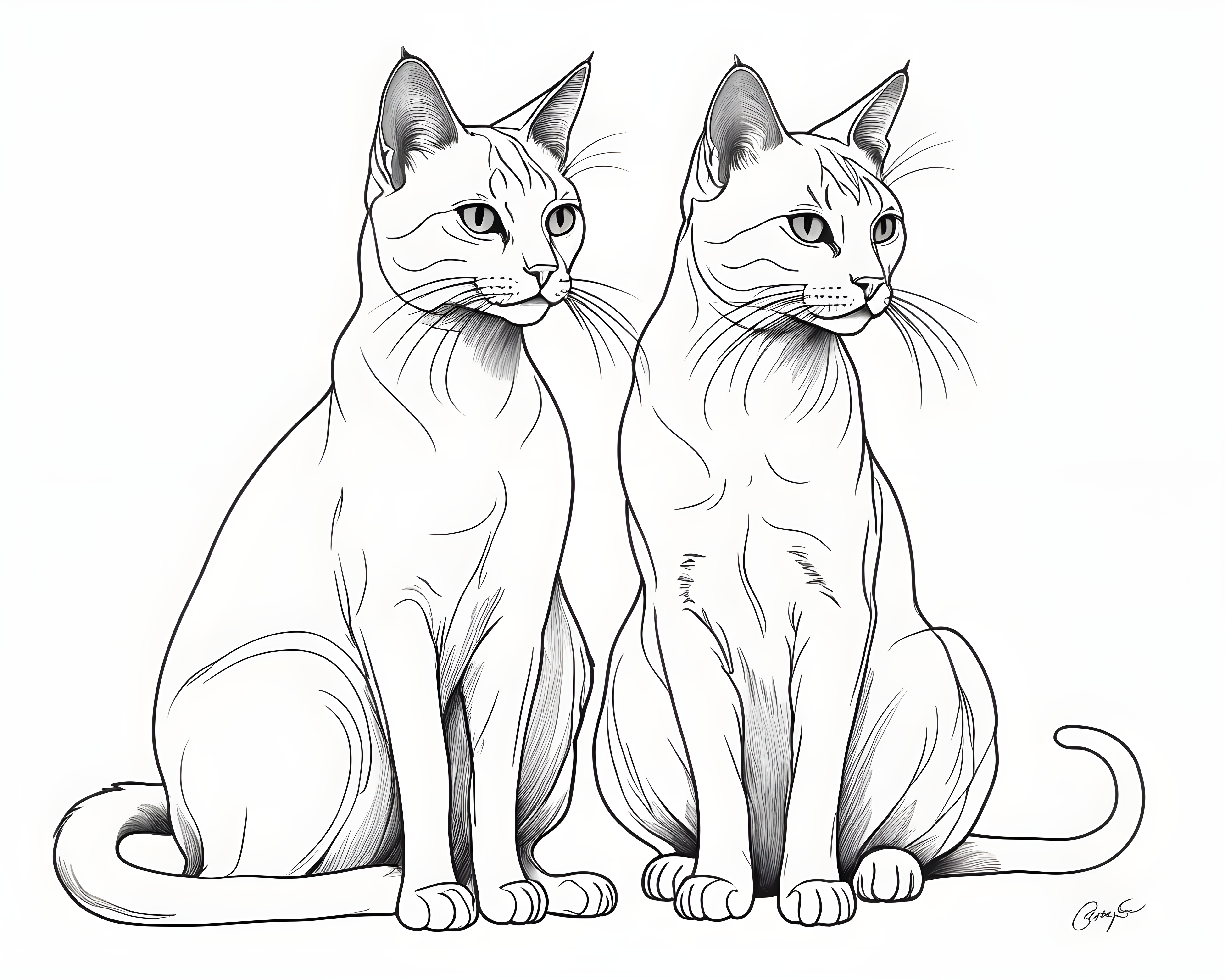Bonded Pair Cats — Minimalist Line Art (Fantasy)