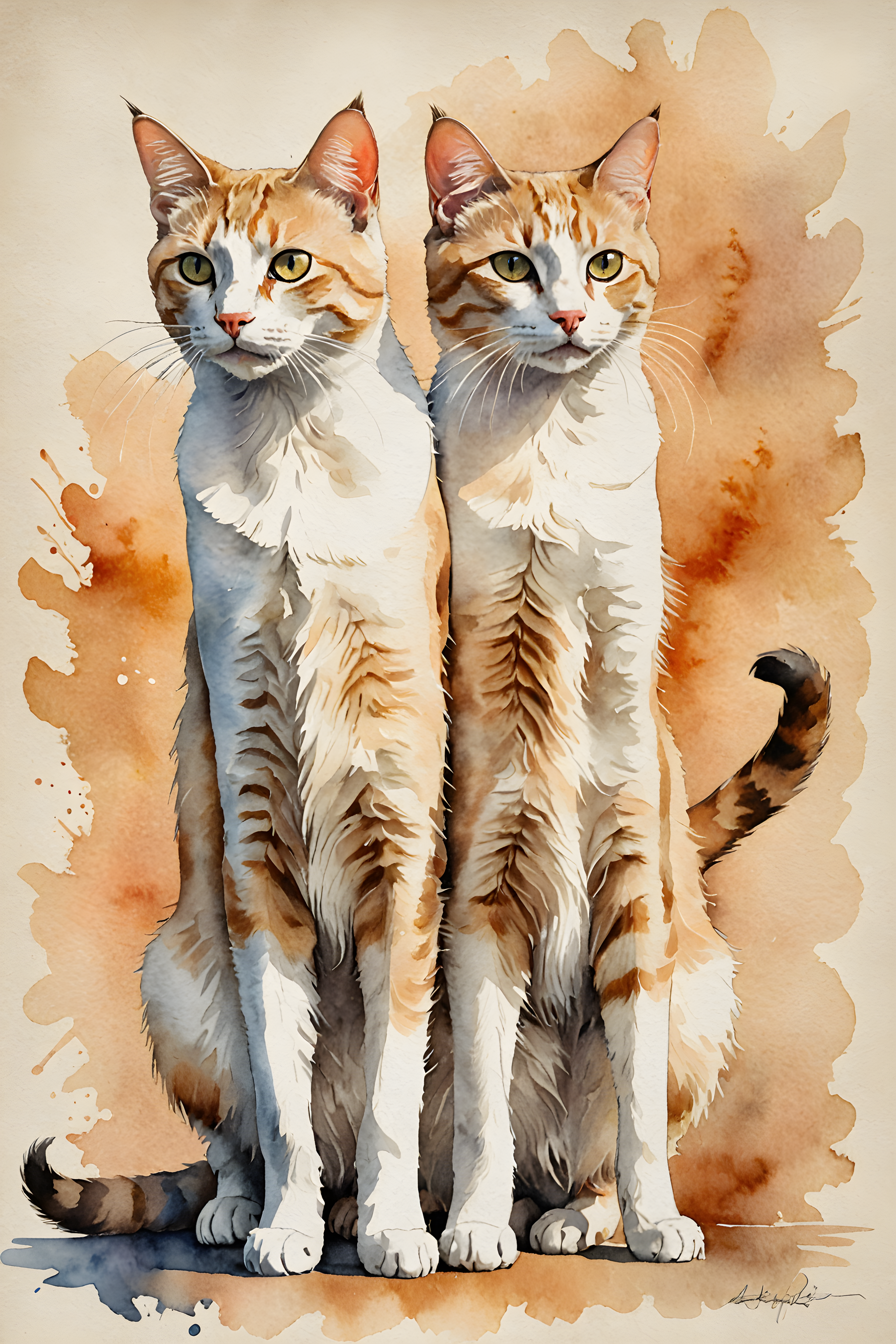 Bonded Pair Cats — Watercolor (Energetic)