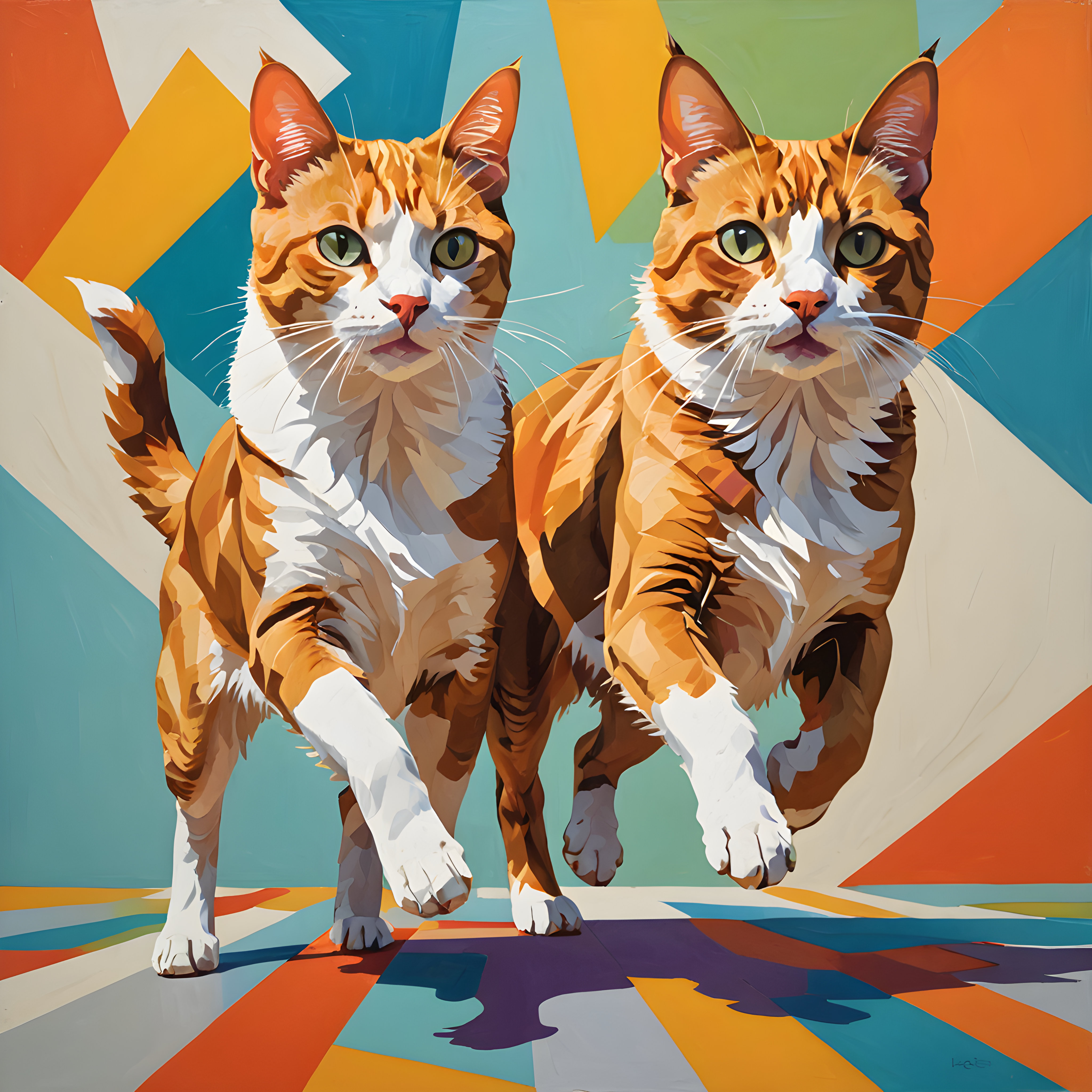 Cat And Dog Pair — Abstract (Energetic)