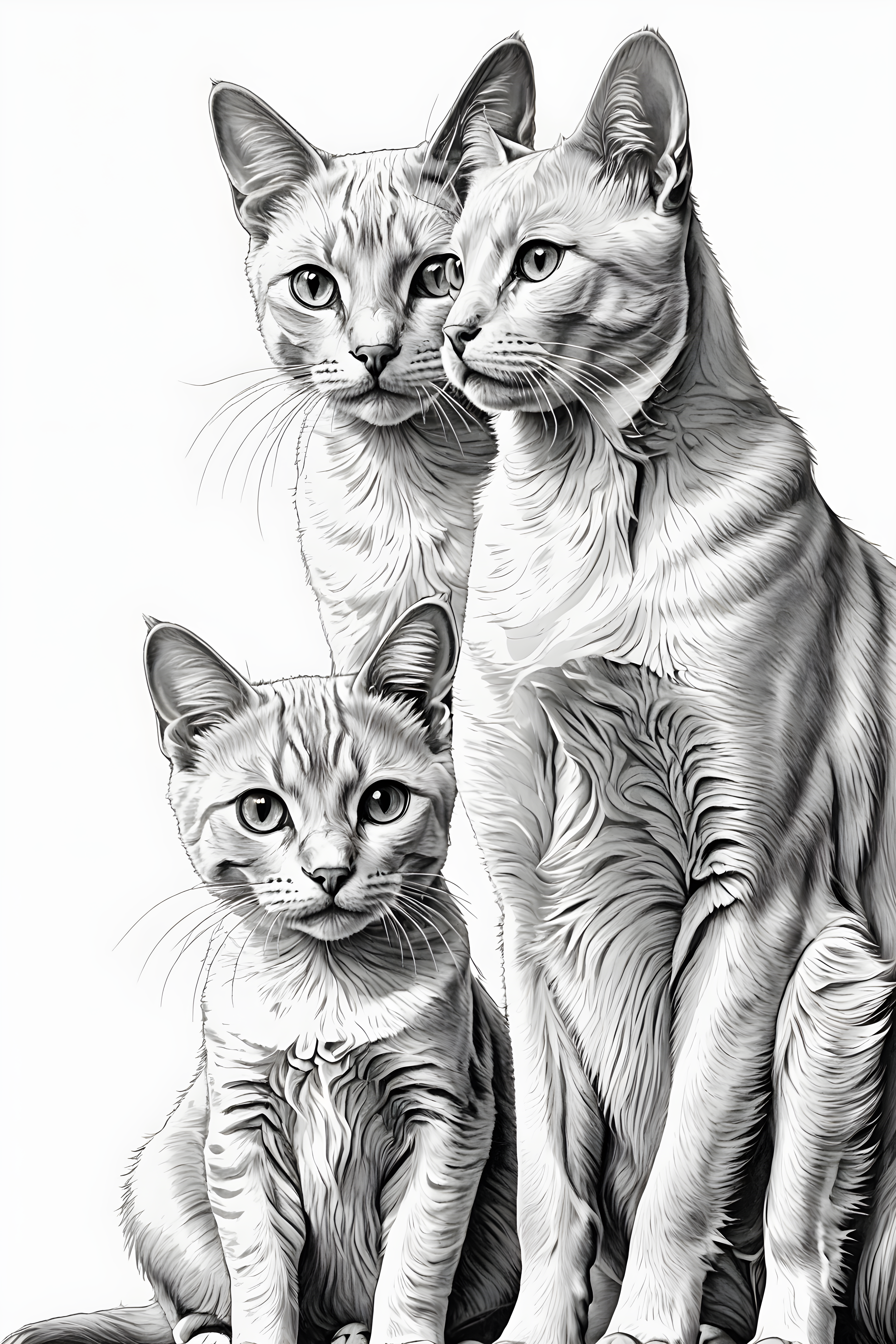 Cat And Dog Pair — Line Art (Emotional)