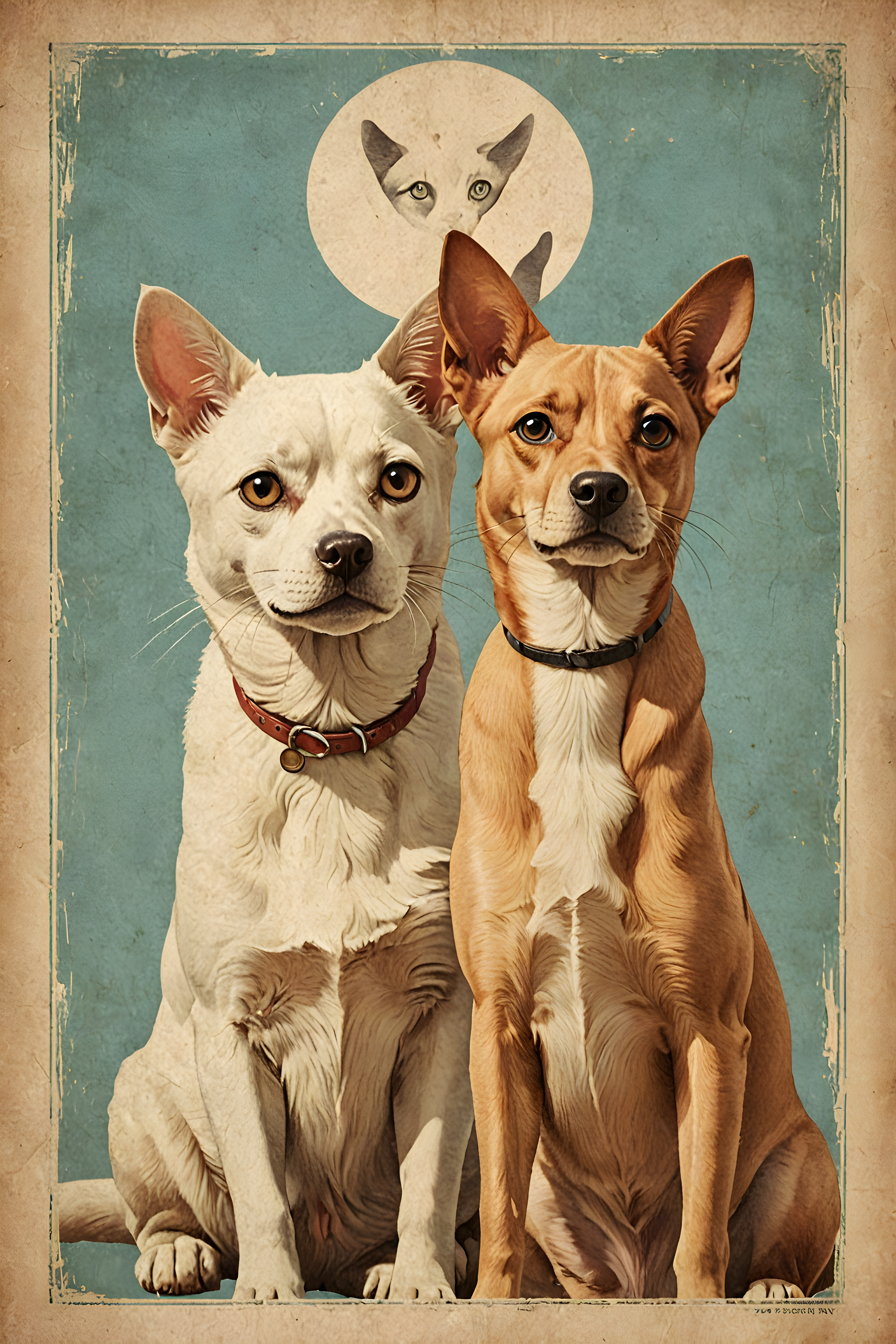 Cat And Dog Pair — Vintage Poster (Fantasy)
