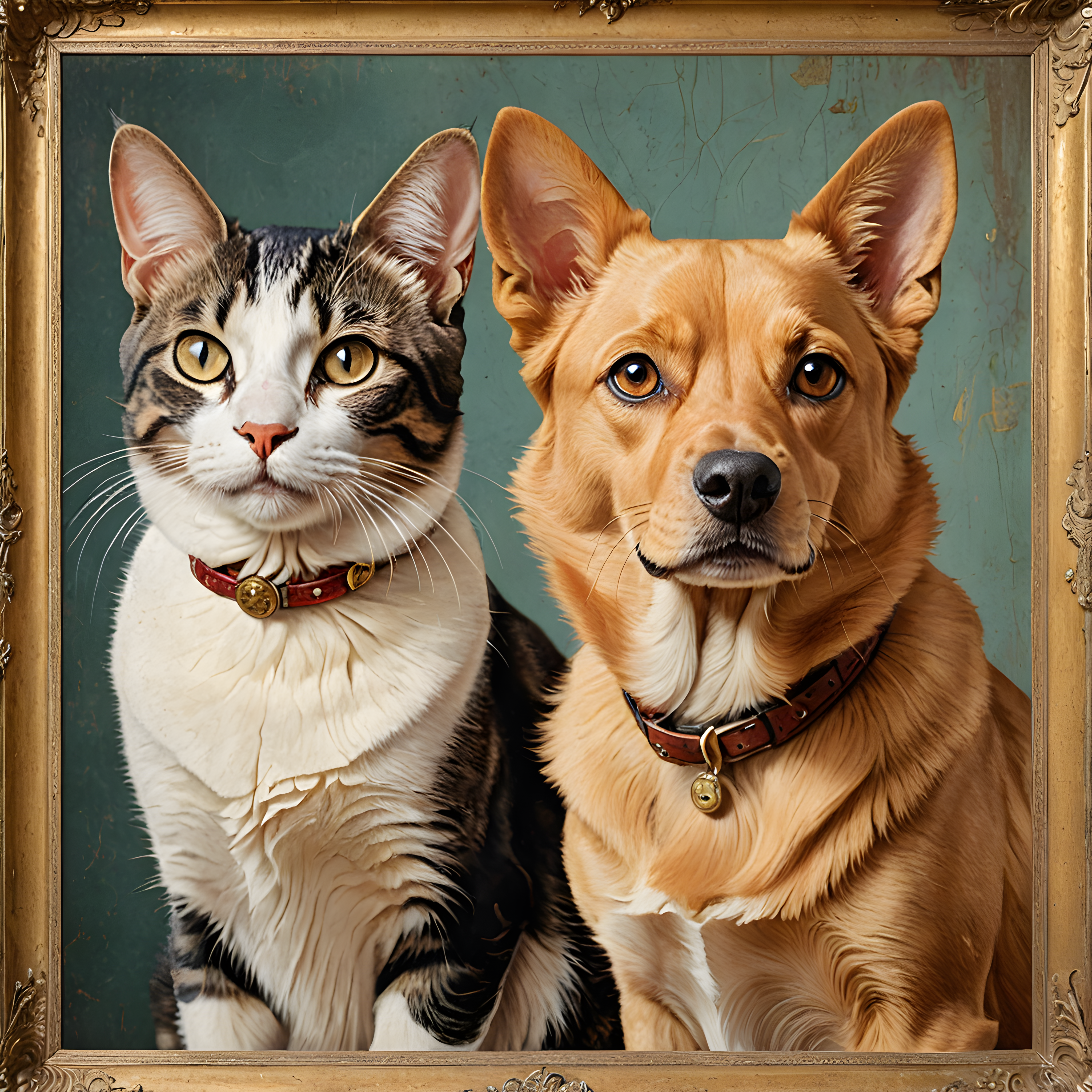 Cat And Dog Pair — Vintage Poster (Luxury)
