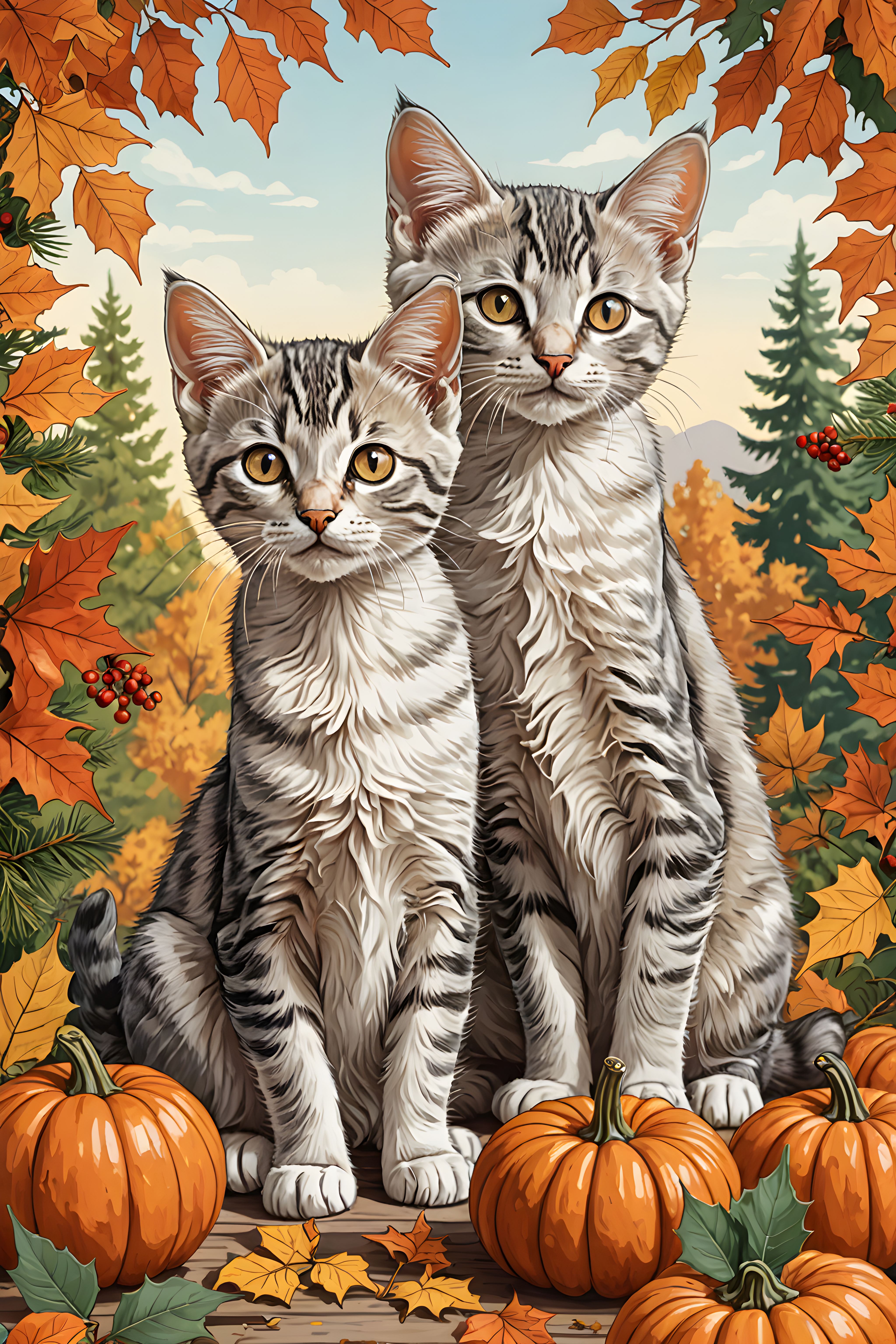 Kitten Couple — Line Art (Seasonal)