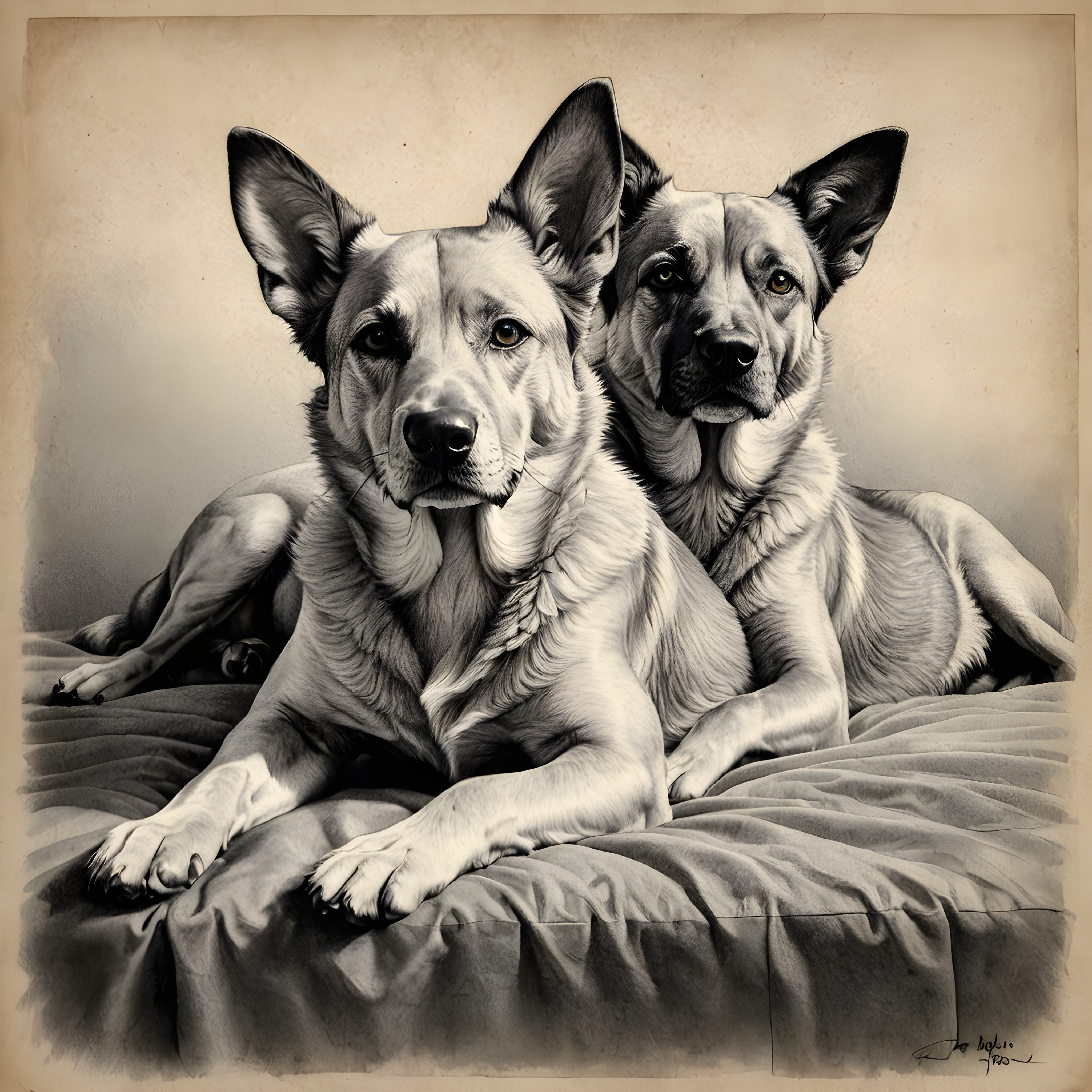Matching Dog Pair — Pencil Sketch (Motivational)