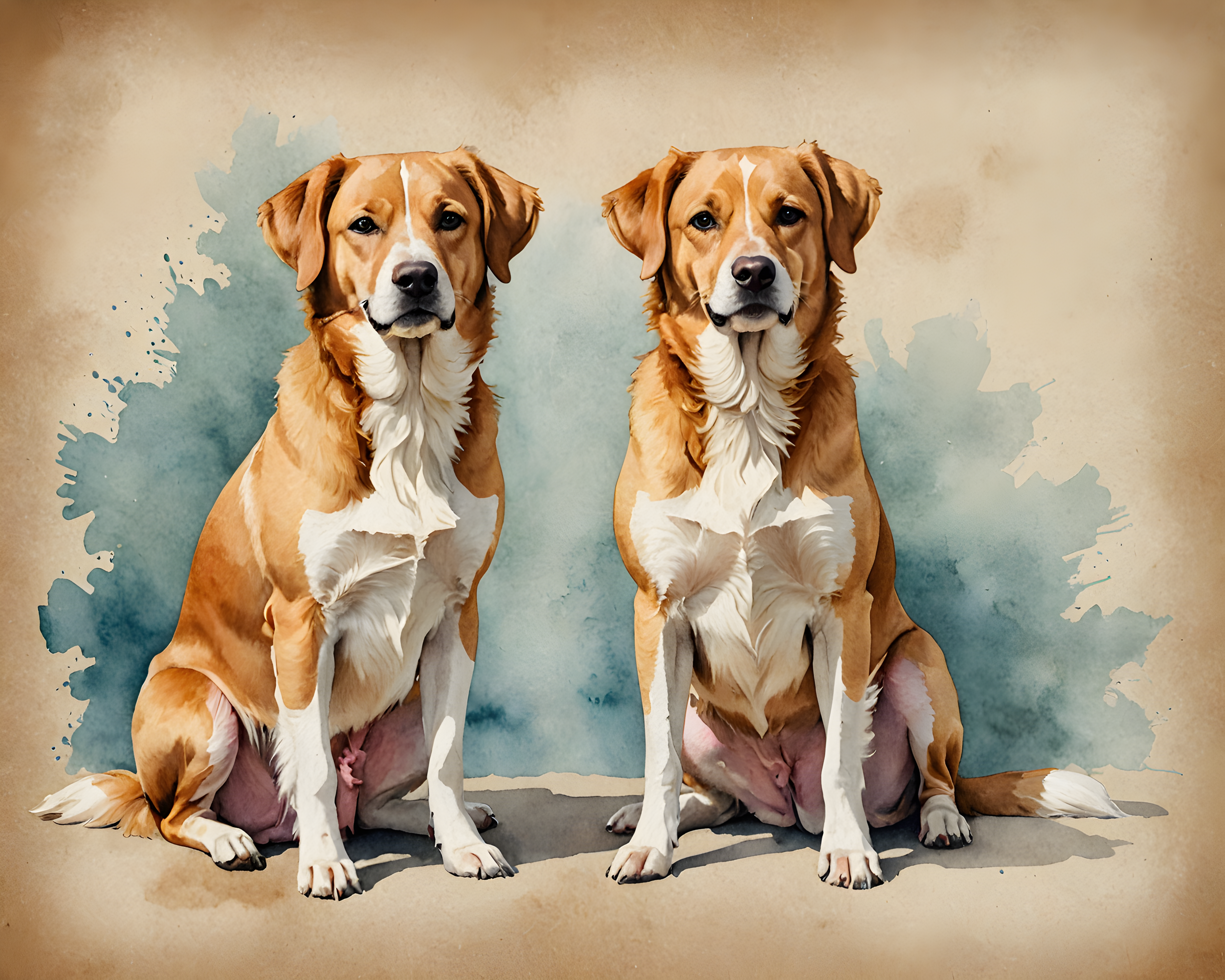 Matching Dog Pair — Watercolor (Funny)