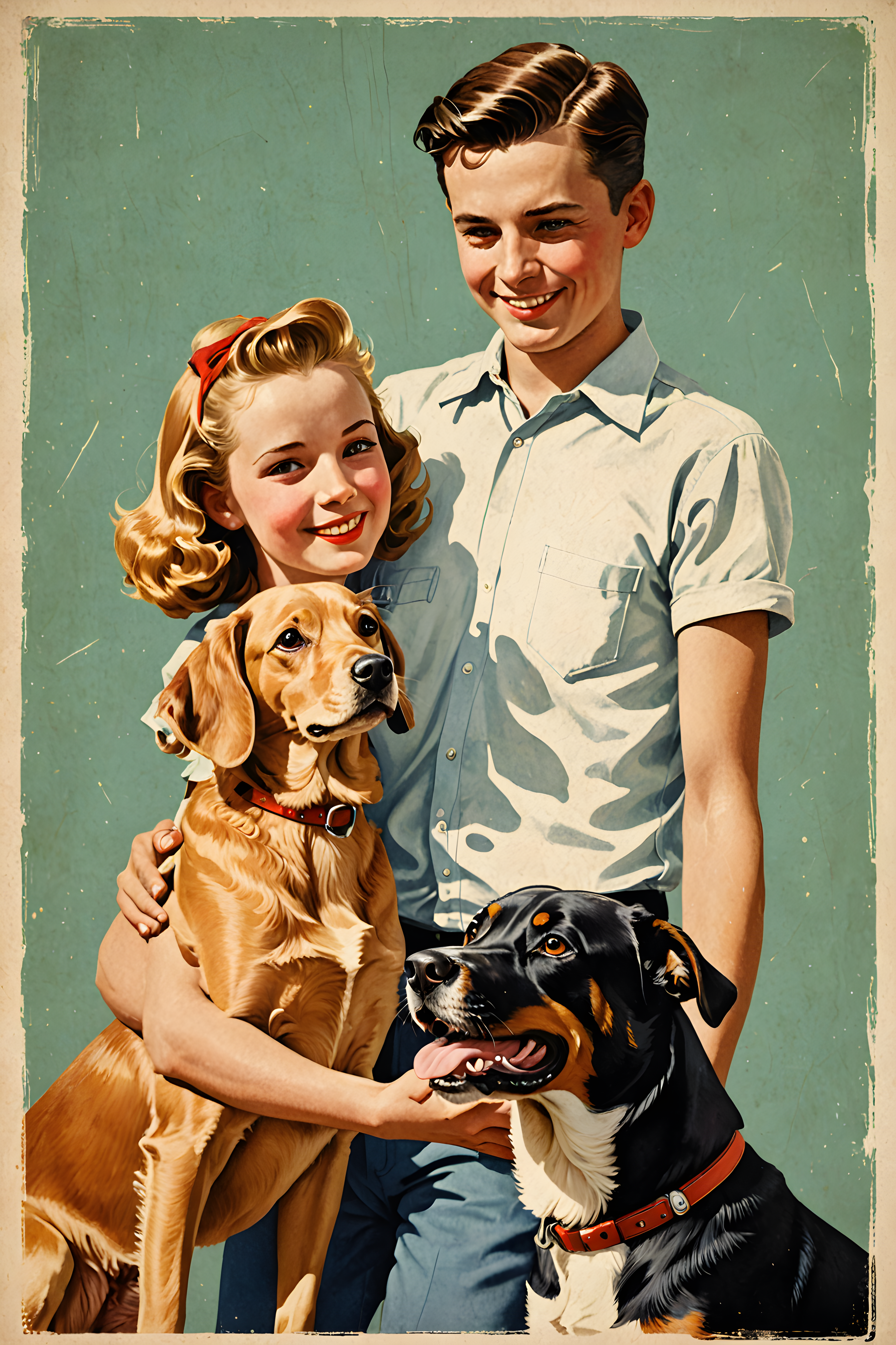 Sibling Pets — Vintage Poster (Energetic)