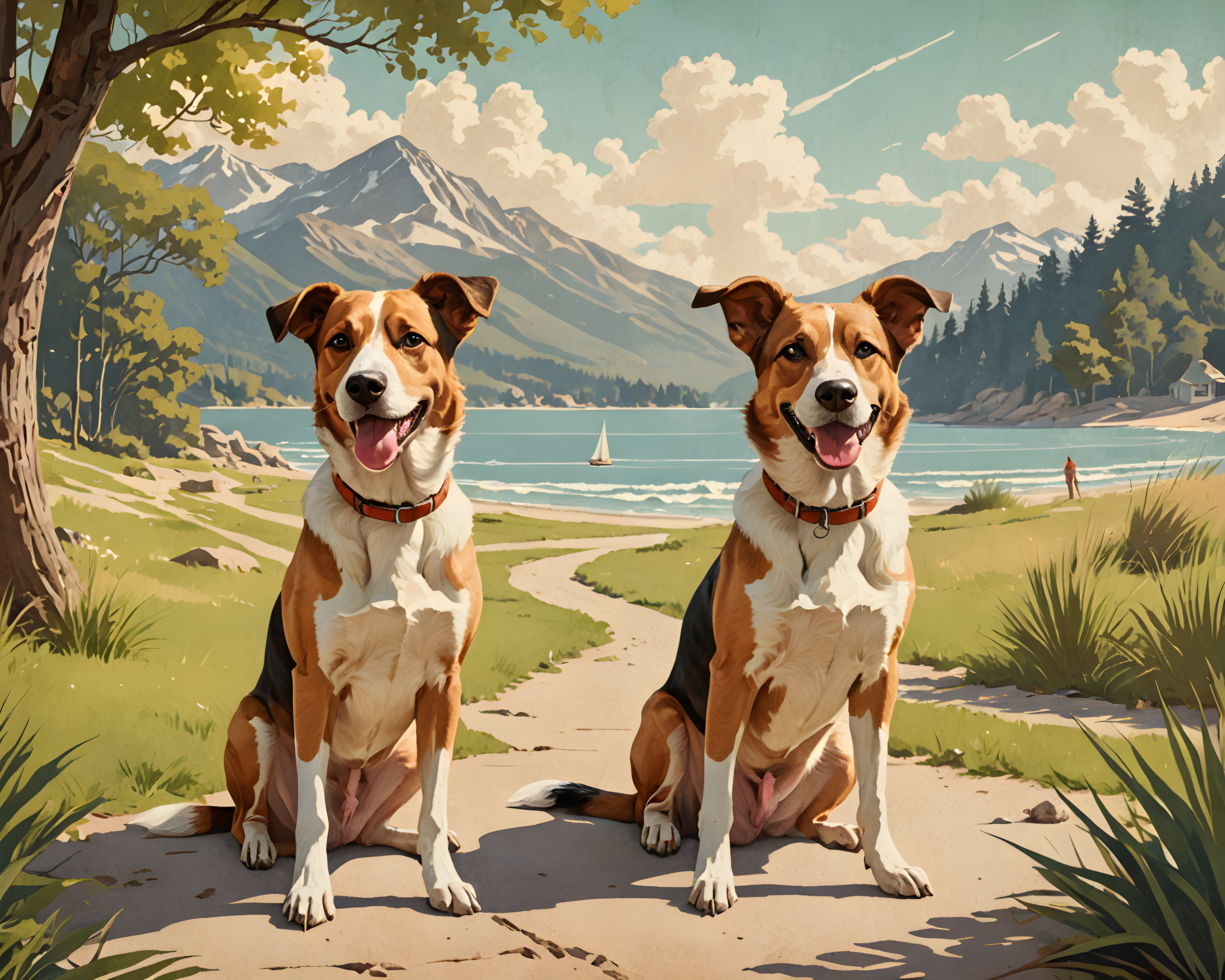 Sibling Pets — Vintage Poster (Happy)