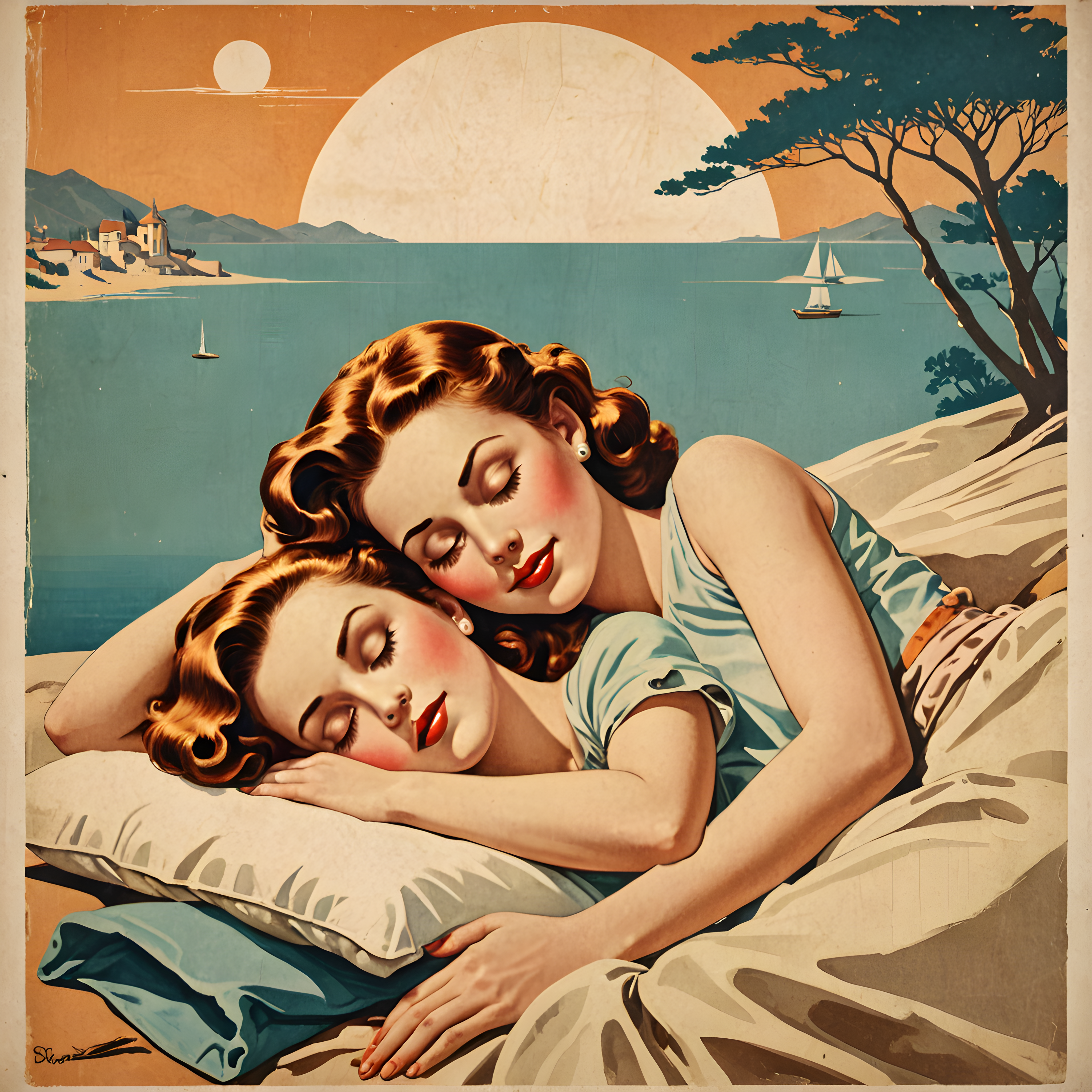 Siesta Pair — Vintage Poster (Fantasy)