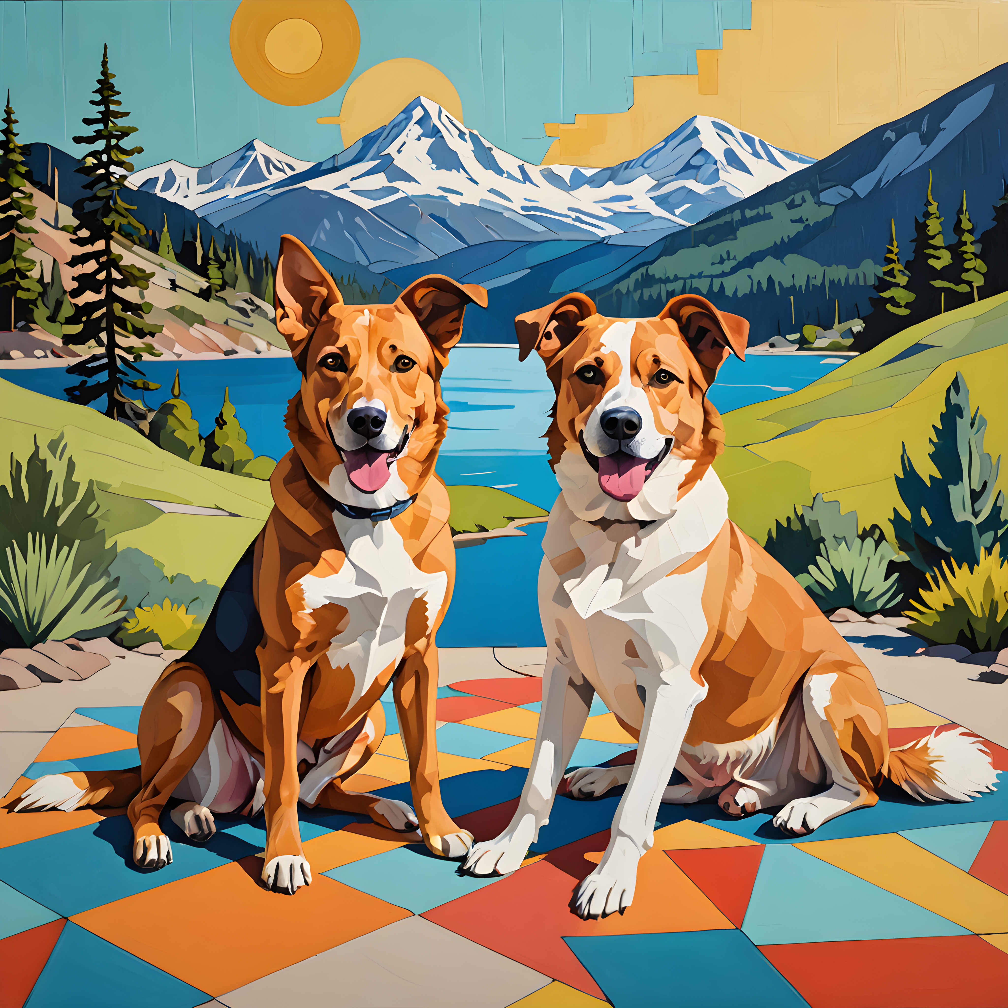 Two Dogs Best Friends — Abstract (Funny)