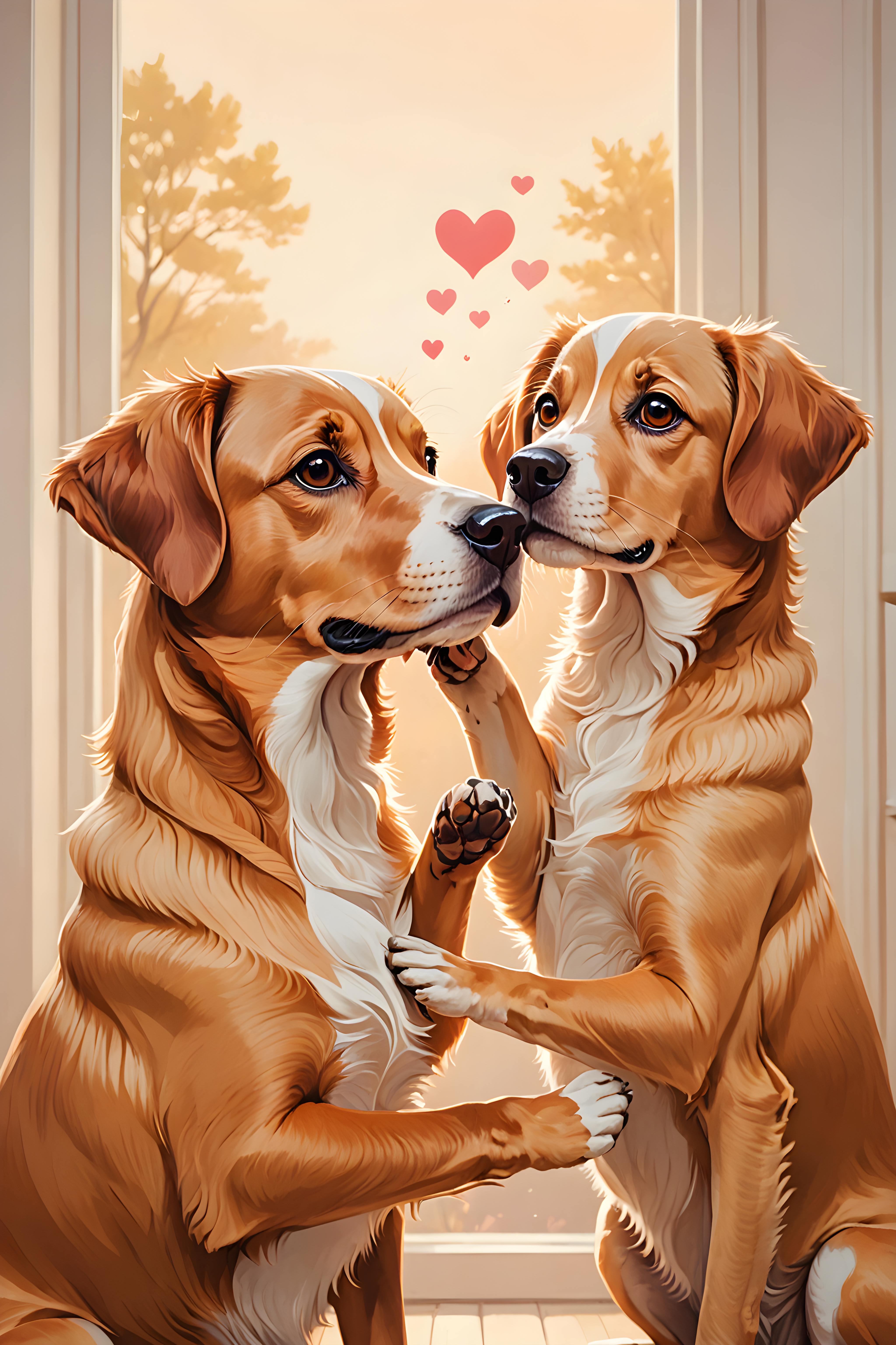 Two Dogs Best Friends — Cartoon / Kawaii (Romantic)