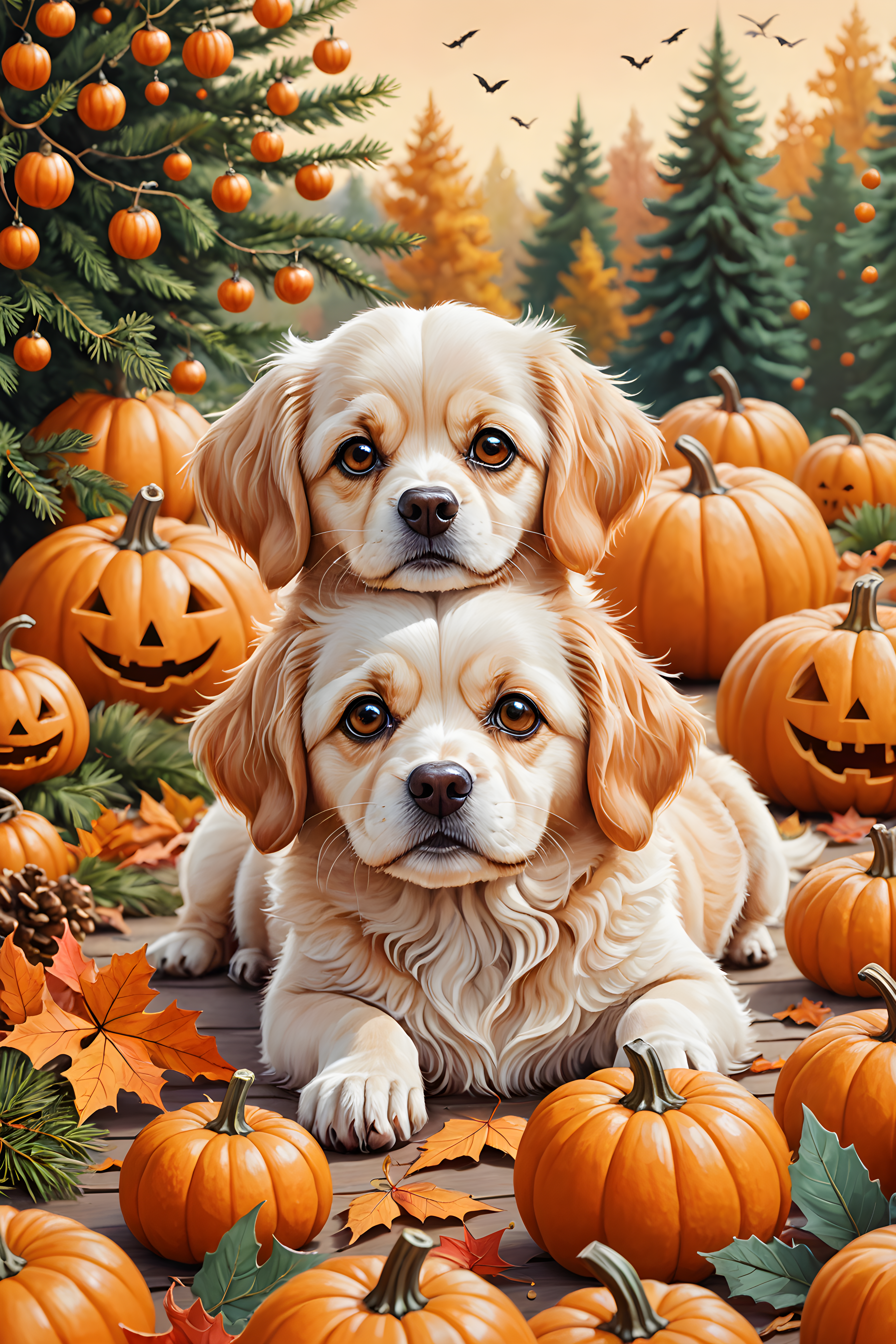 Two Dogs Best Friends — Cartoon / Kawaii (Seasonal)