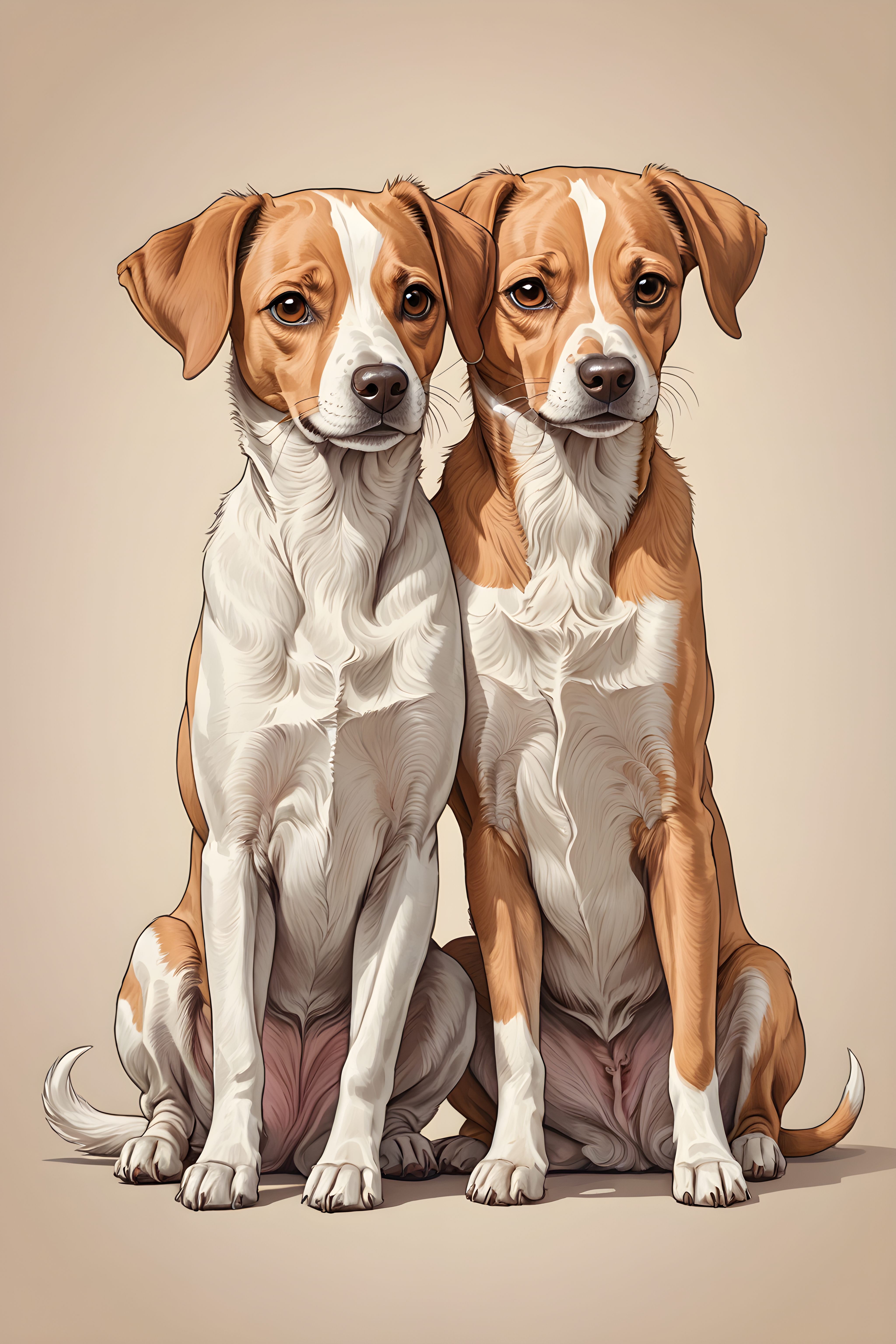 Two Dogs Best Friends — Line Art (Cute)