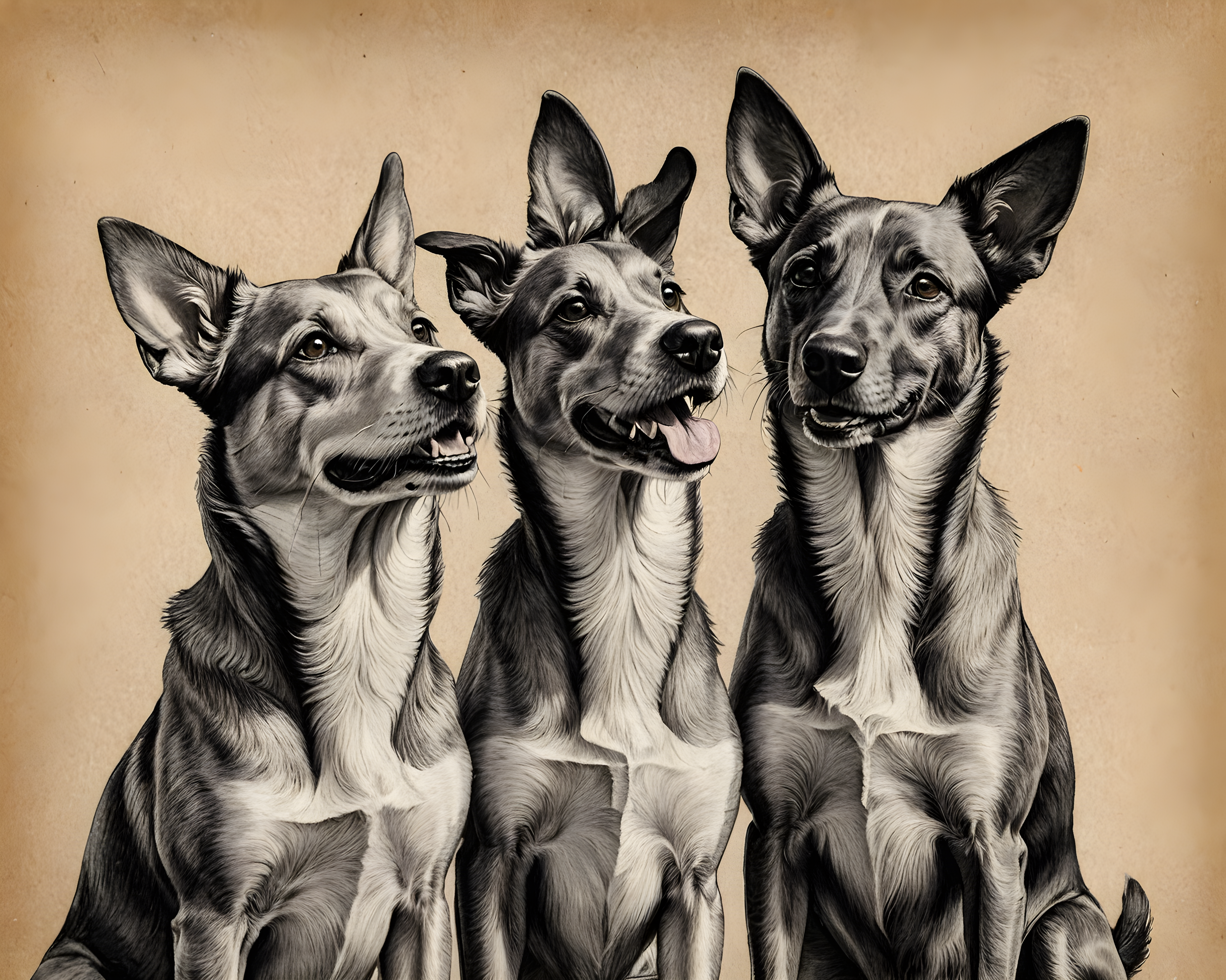Two Dogs Best Friends — Pencil Sketch (Happy)