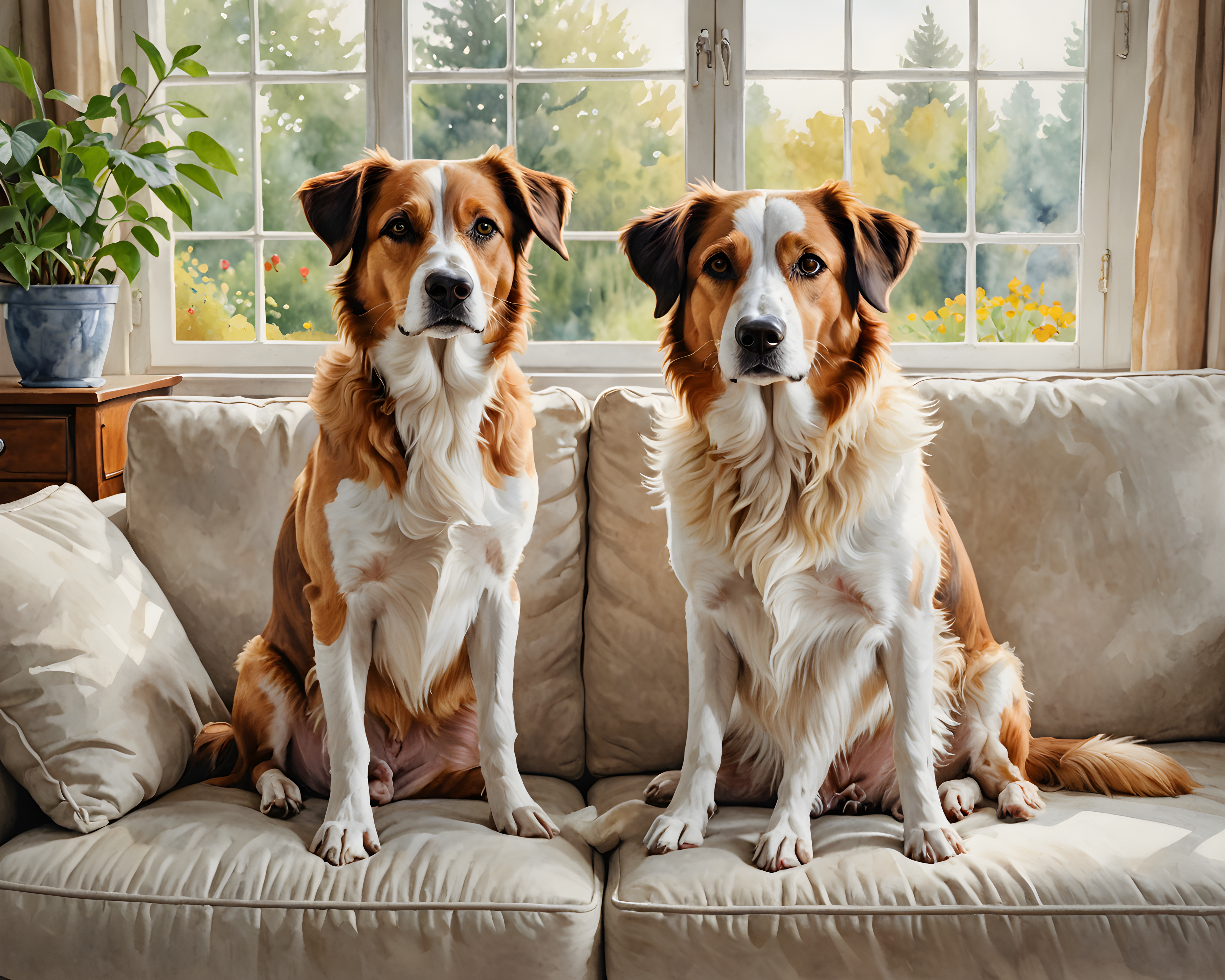 Two Dogs Best Friends — Watercolor (Lifestyle)
