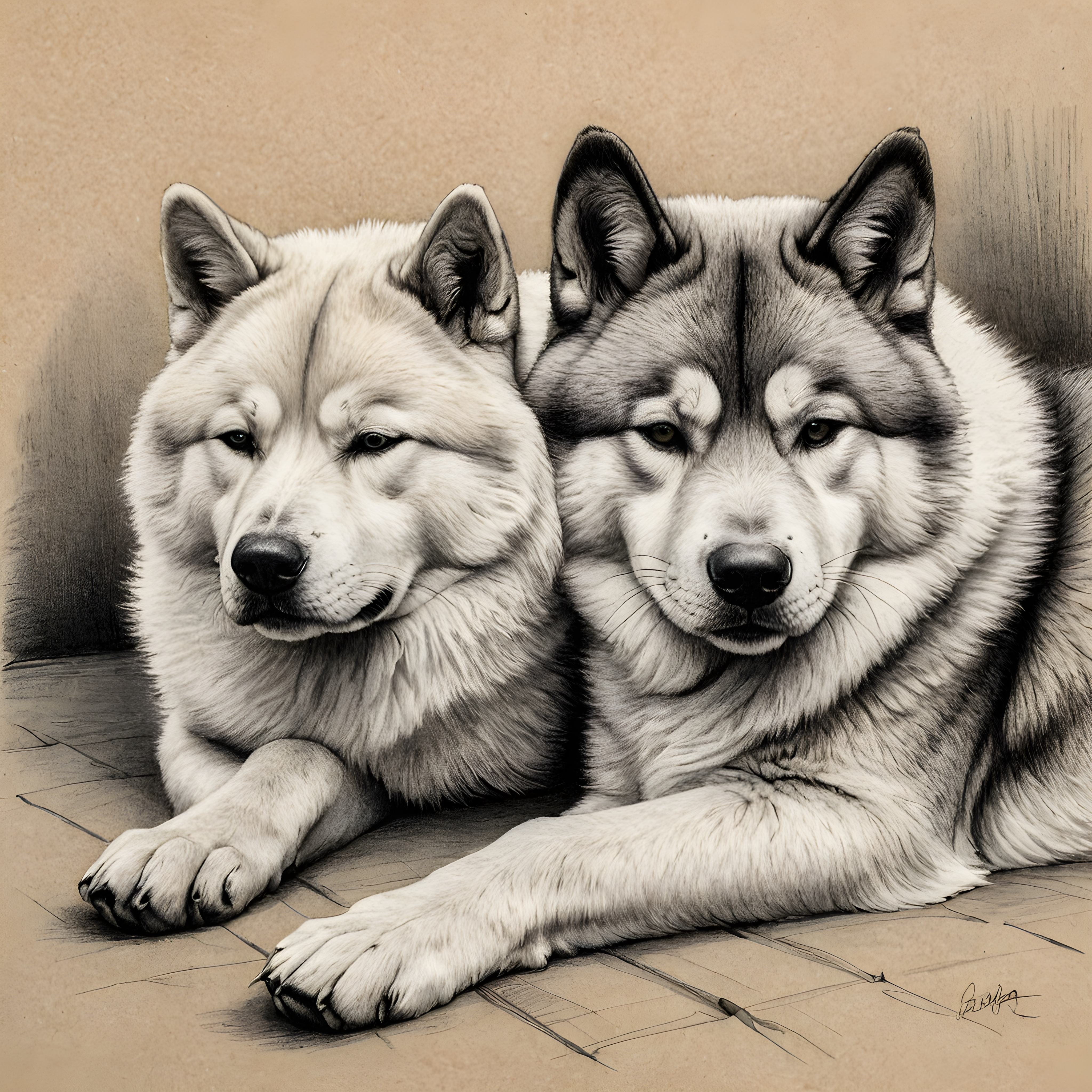 Akita — Pencil Sketch (Sleepy)