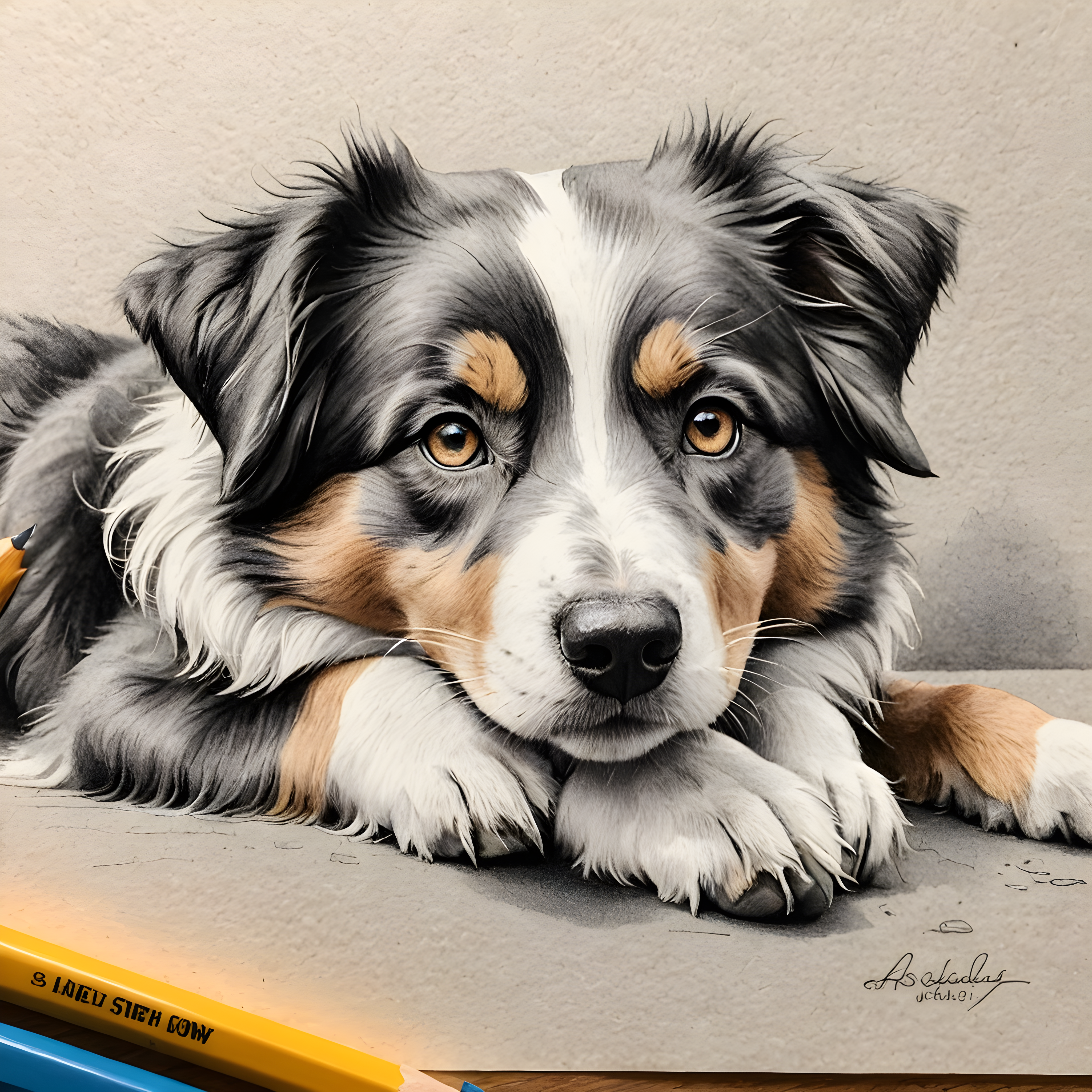 Australian Shepherd — Pencil Sketch (Cute)