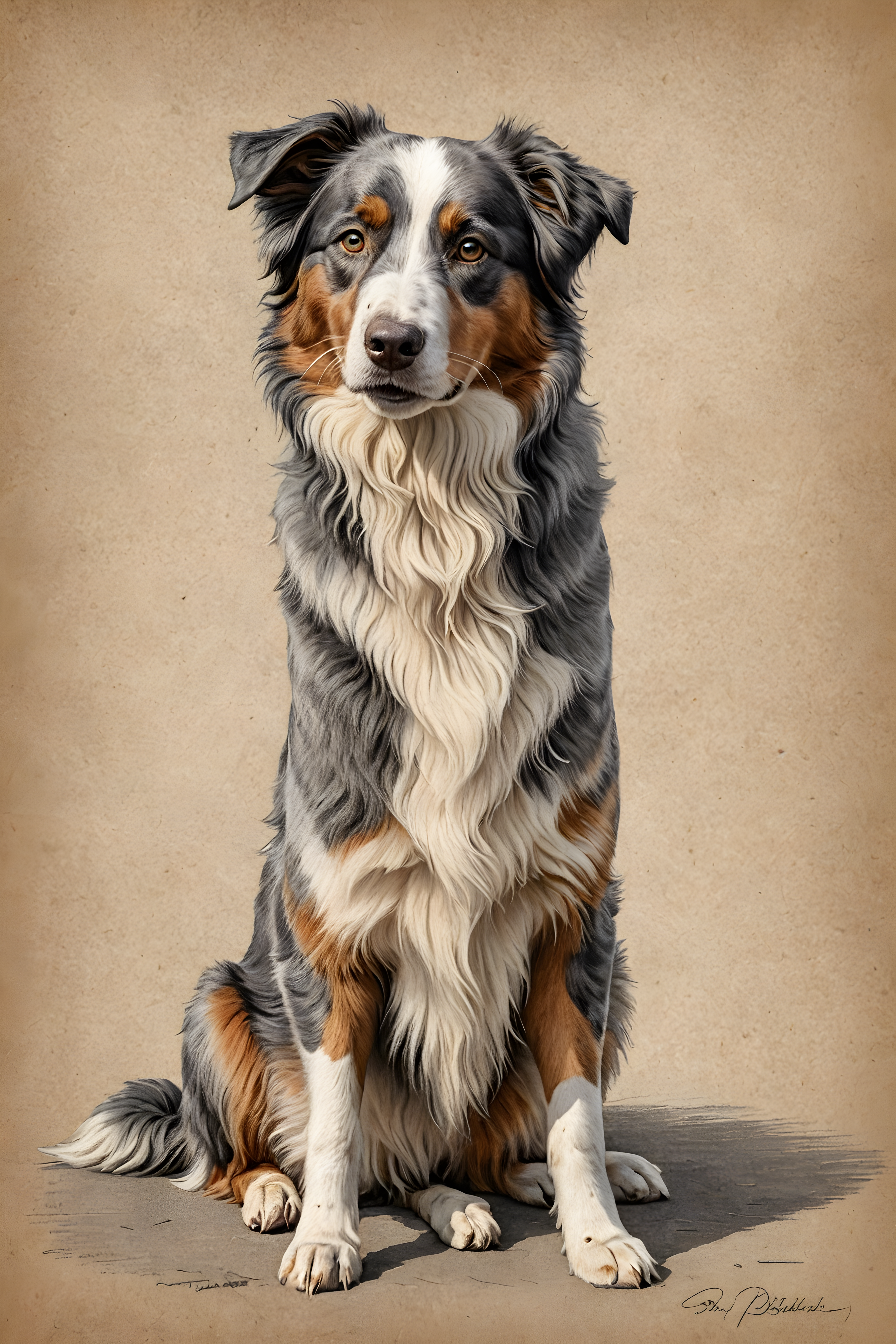 Australian Shepherd — Pencil Sketch (Romantic)