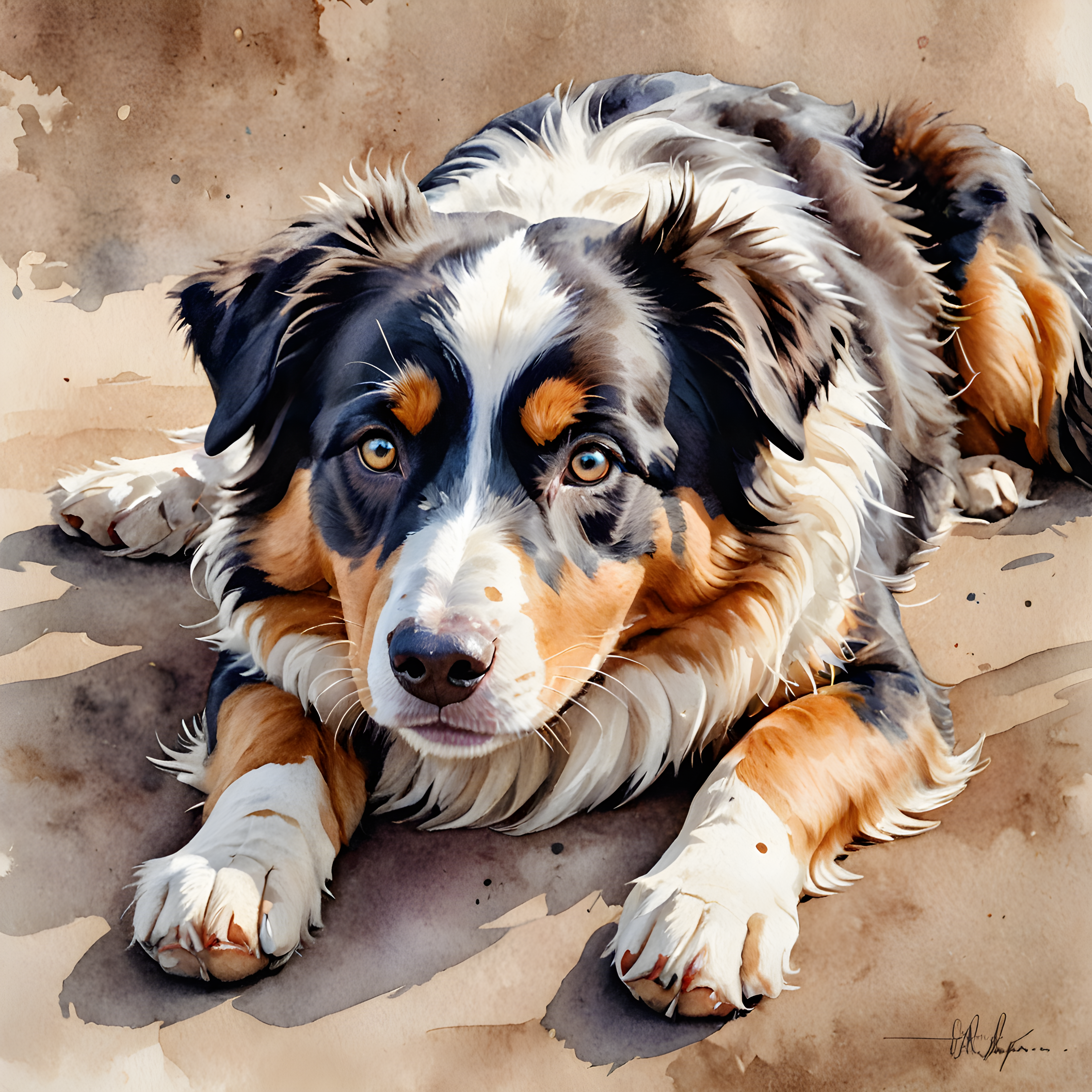 Australian Shepherd — Watercolor (Playful)