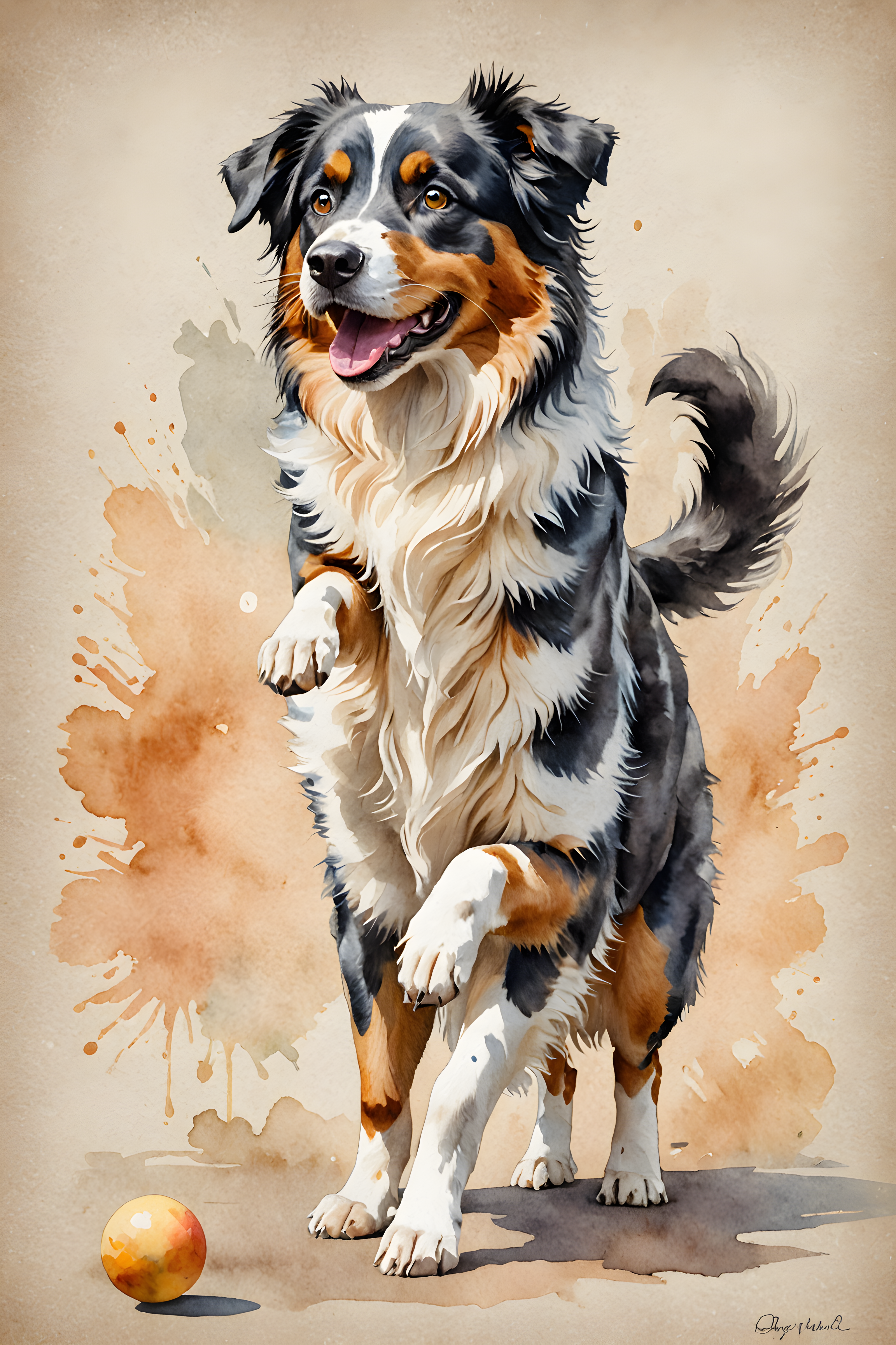Australian Shepherd — Watercolor (Playful)