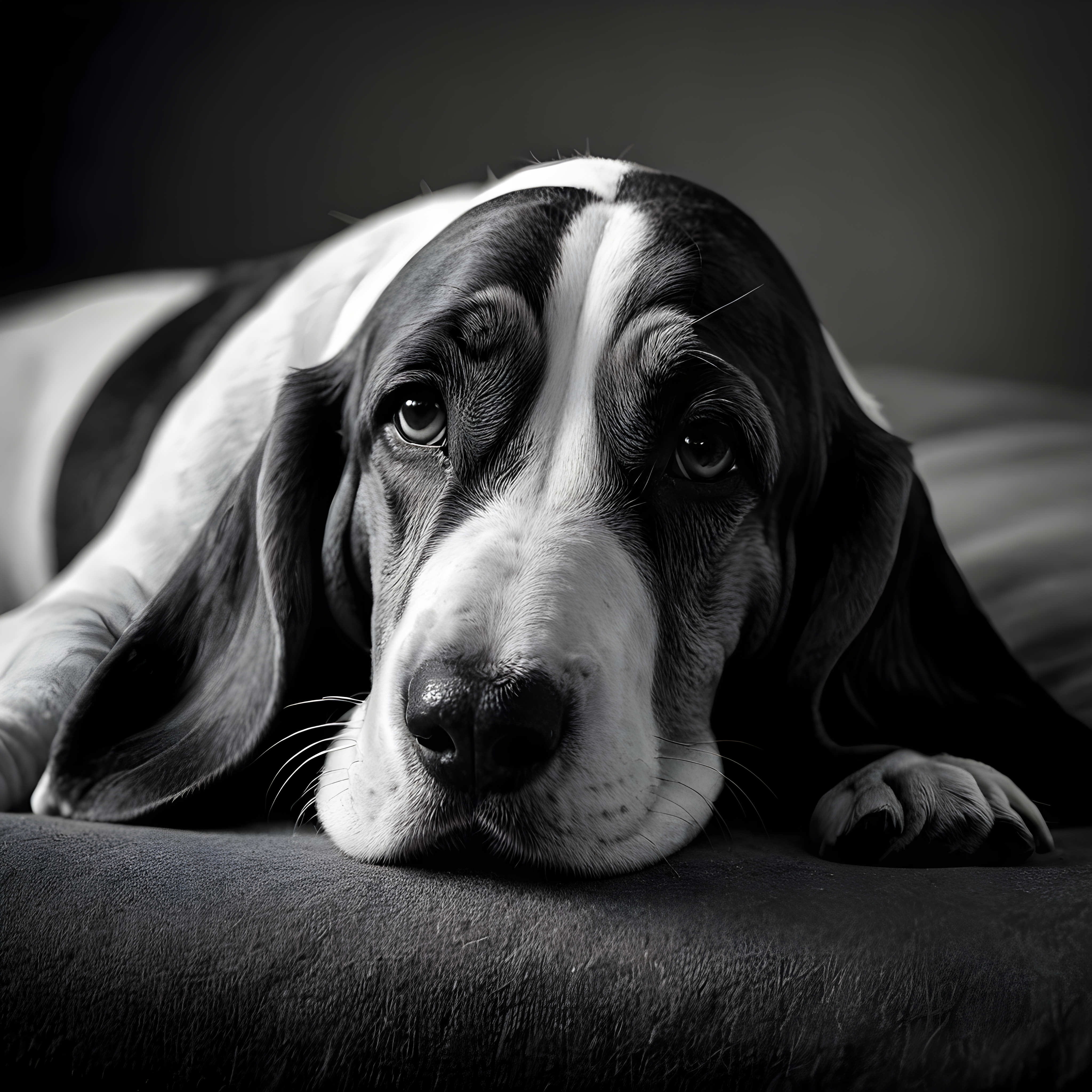 Basset Hound — Black & White (Sleepy)