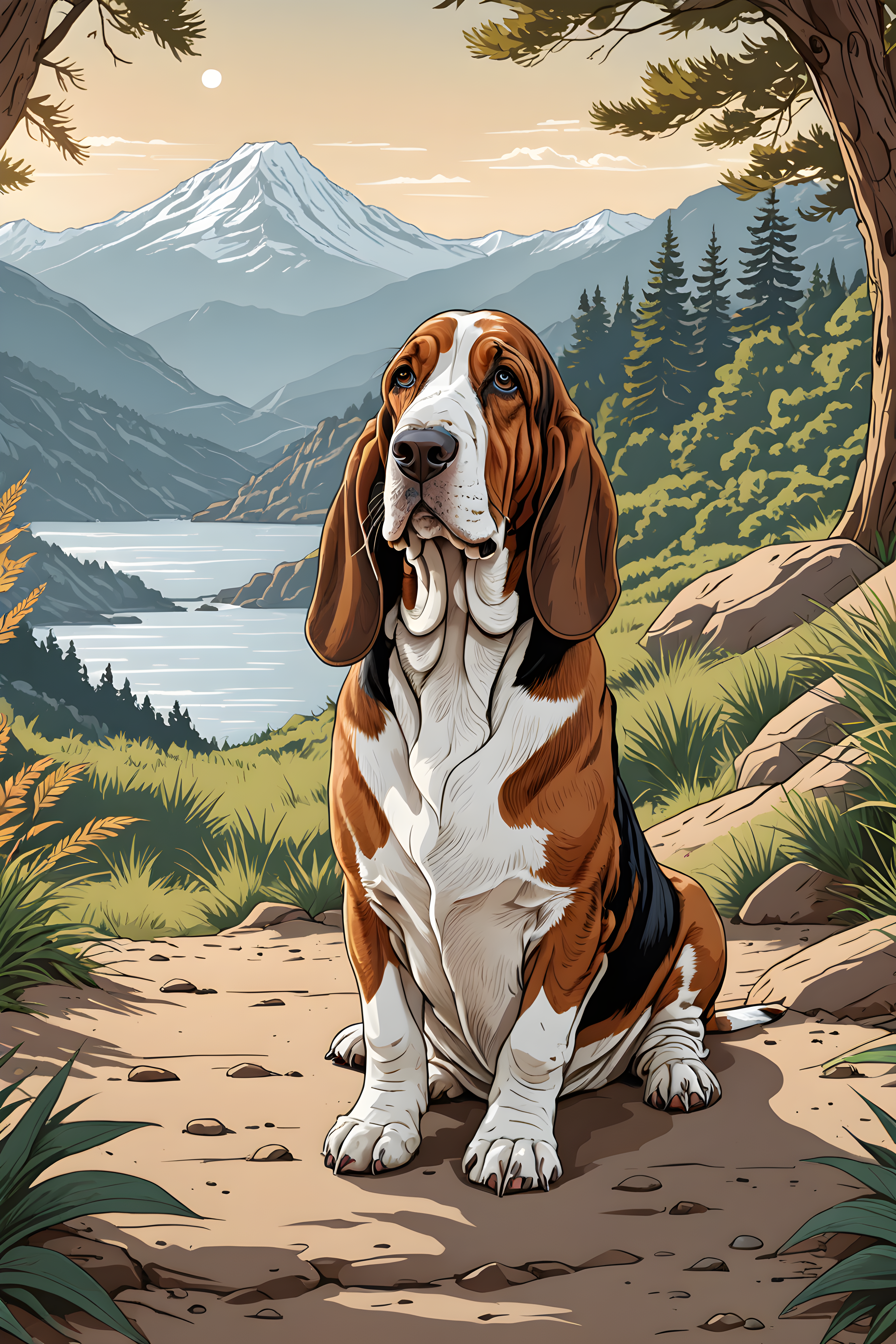 Basset Hound — Line Art (Sleepy)