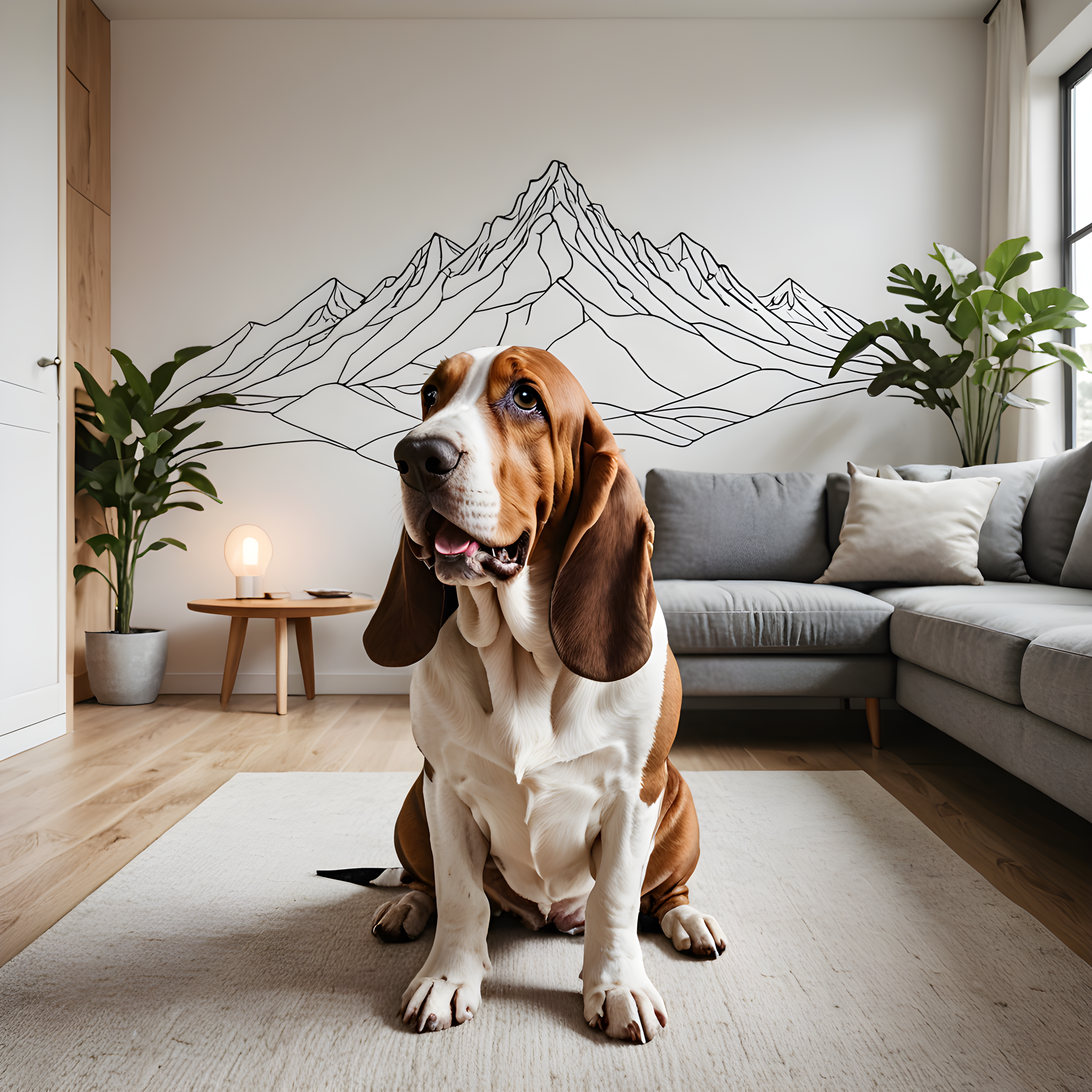 Basset Hound — Minimalist Line Art (Happy)