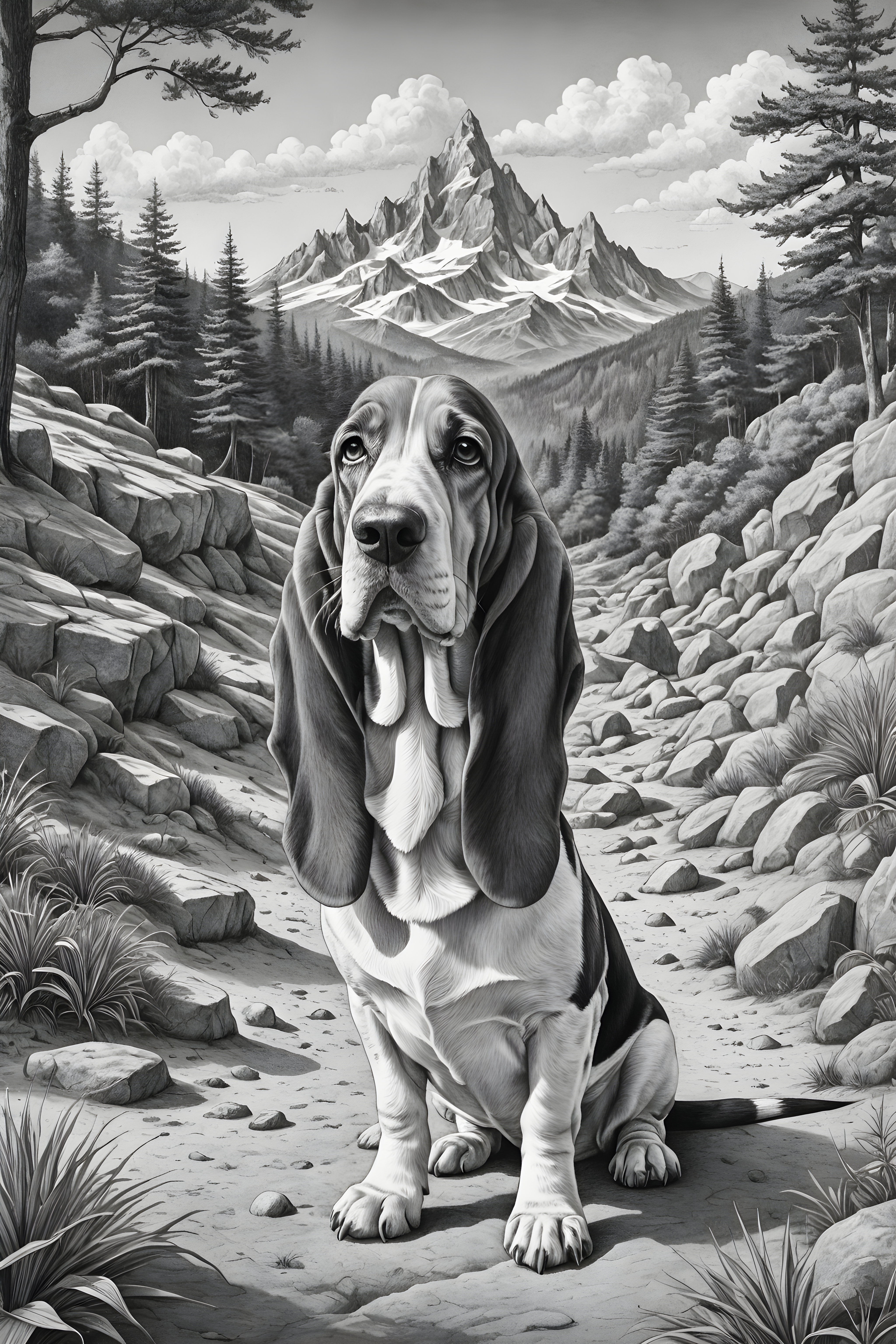 Basset Hound — Pencil Sketch (Fantasy)