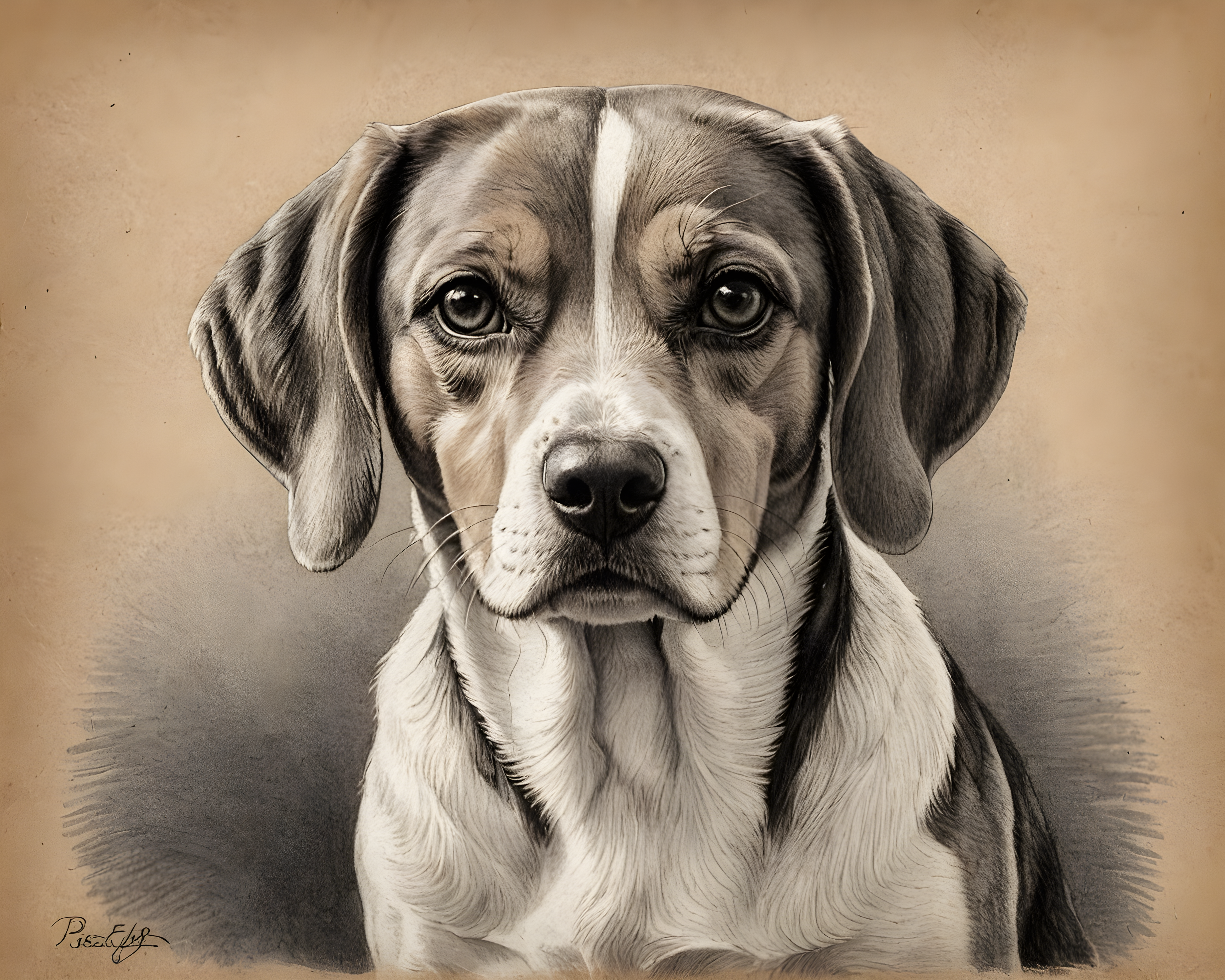Beagle — Pencil Sketch (Romantic)