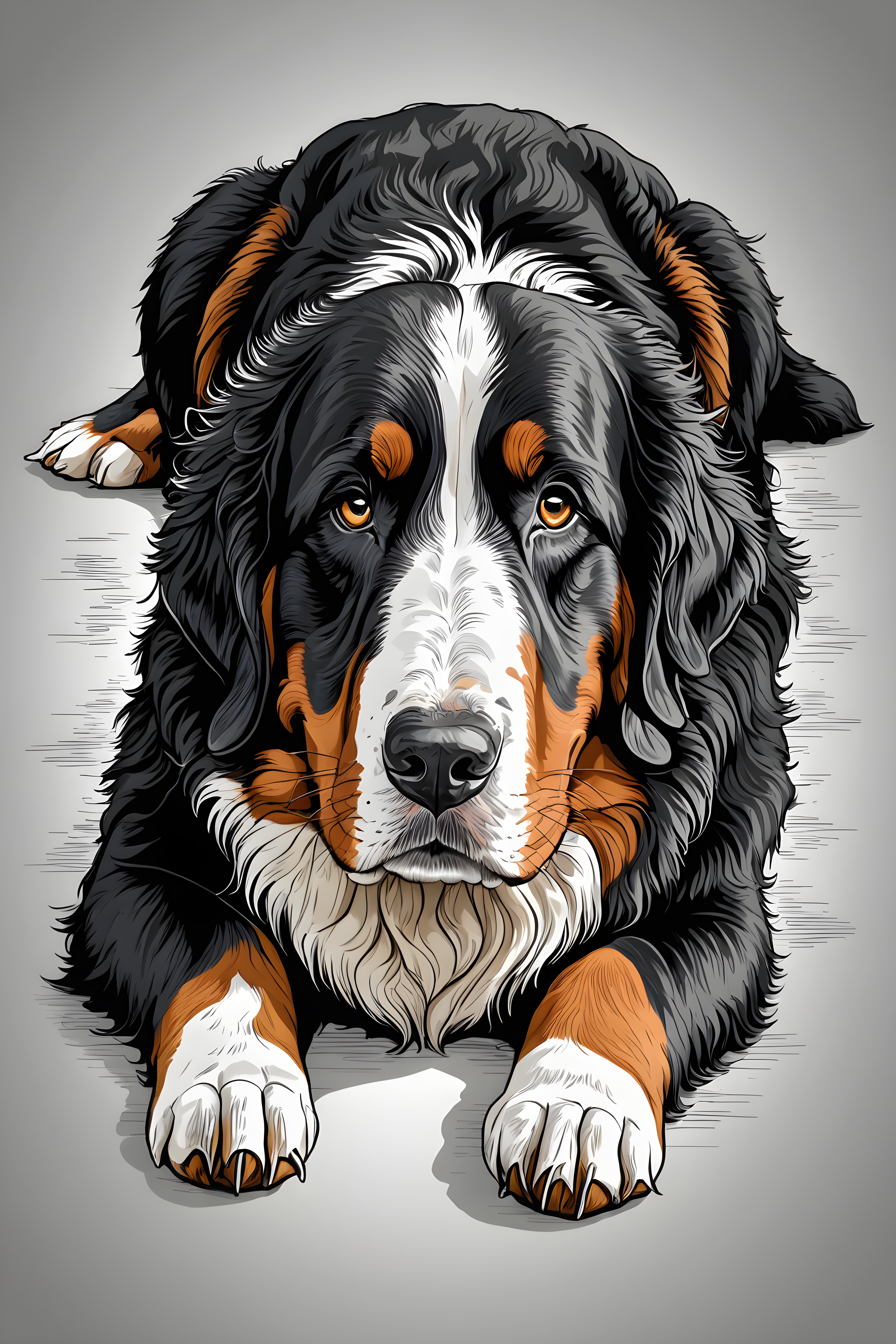 Bernese Mountain Dog — Line Art (Sleepy)