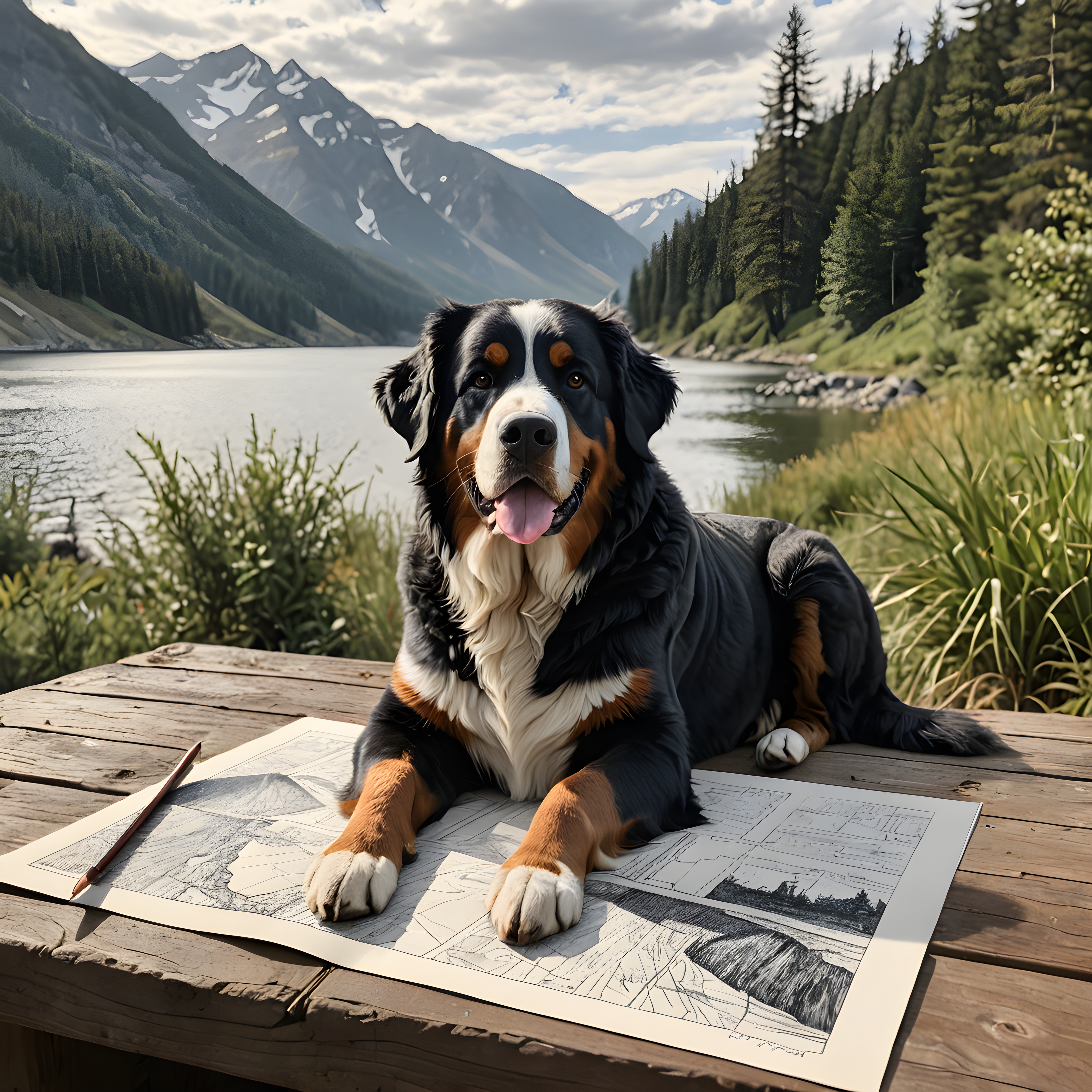 Bernese Mountain Dog — Pencil Sketch (Aesthetic)