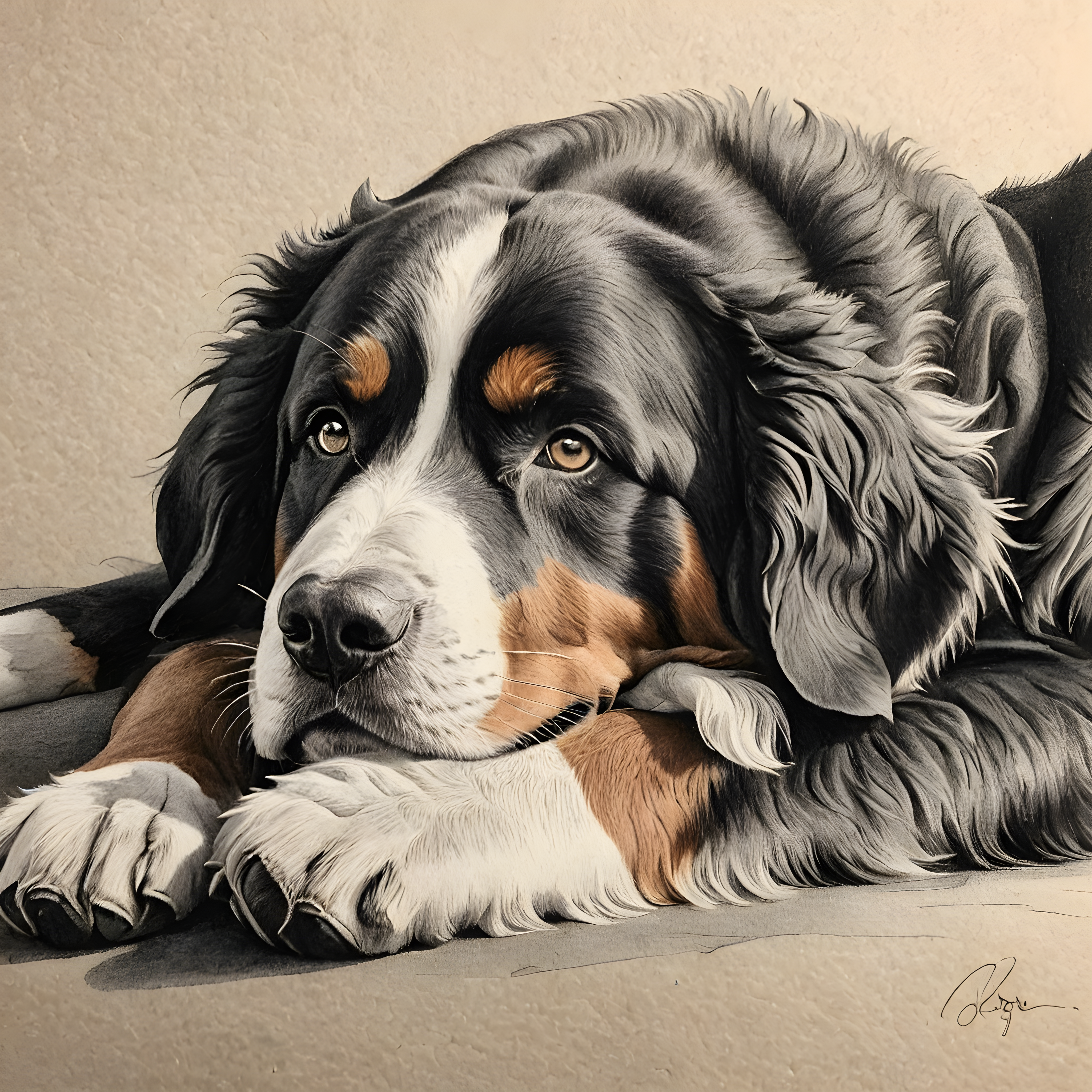 Bernese Mountain Dog — Pencil Sketch (Emotional)