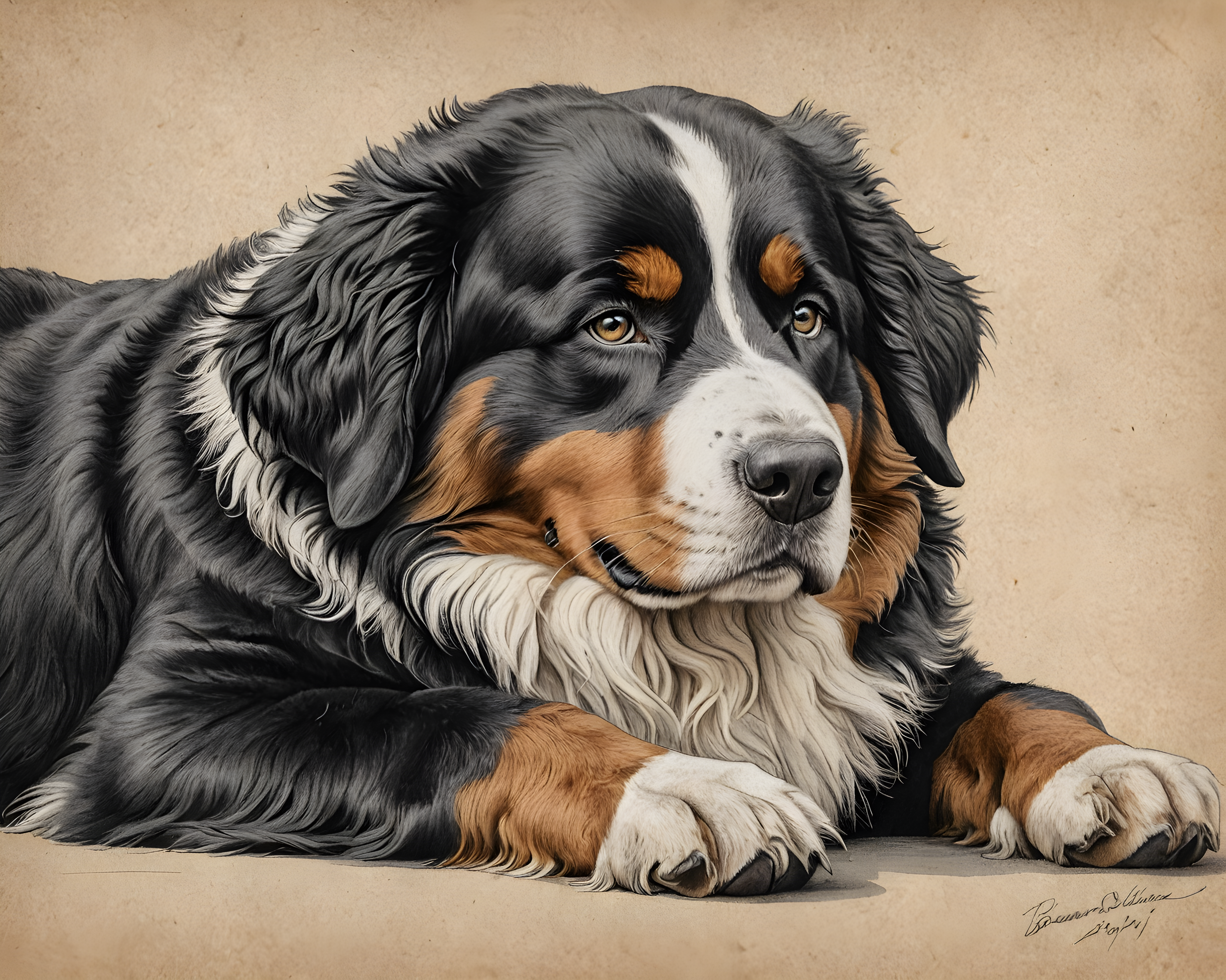 Bernese Mountain Dog — Pencil Sketch (Sleepy)